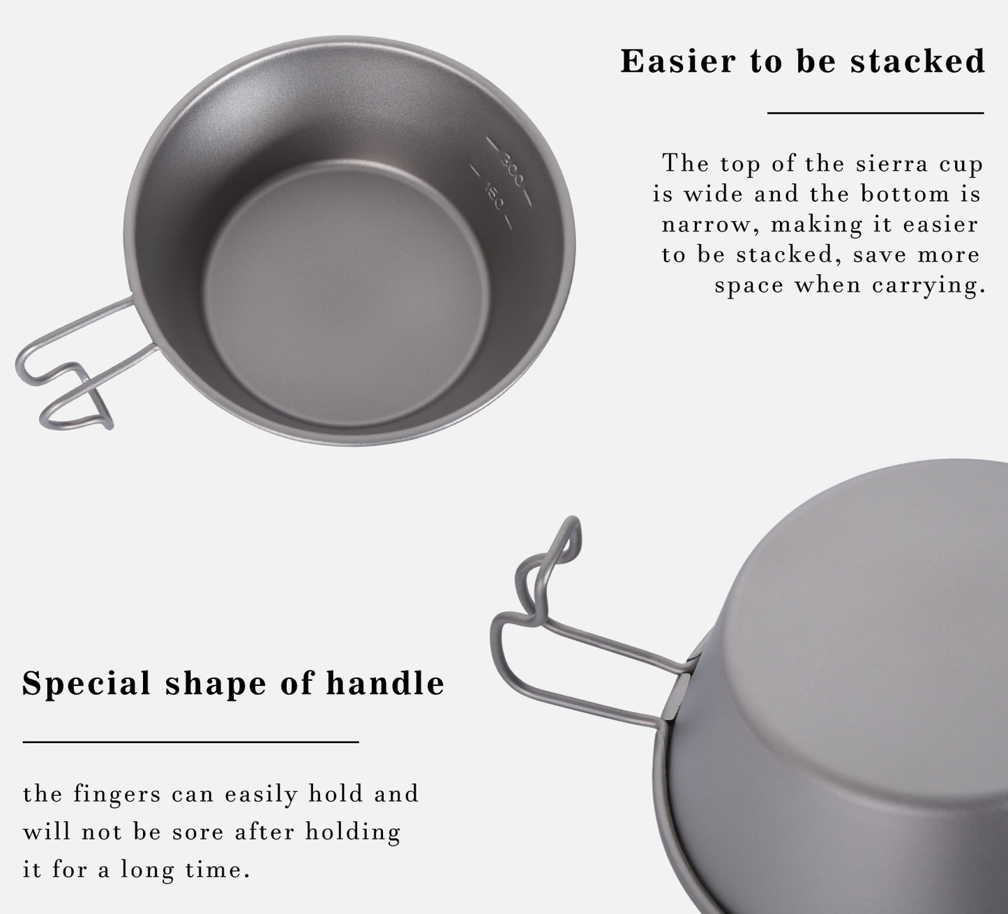 Boundless Voyage Titanium Sierra Cup Set – 300ml & 450ml Ultralight Camping Mug Bowls with Handle for Cooking & Outdoor Use