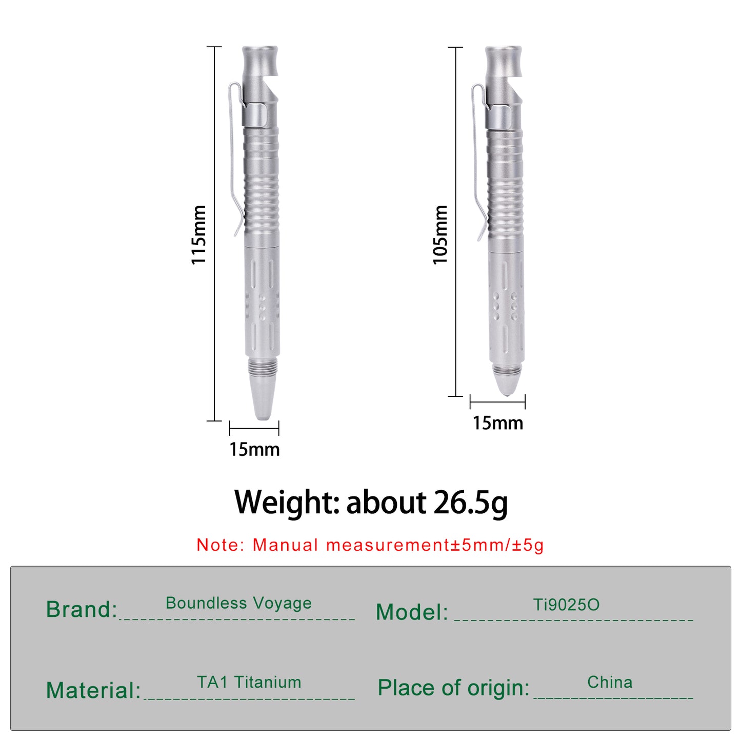 Boundless Voyage Titanium Multifunctional Pen – 3-in-1 Outdoor Emergency Tool with Whistle & Car Window Breaker