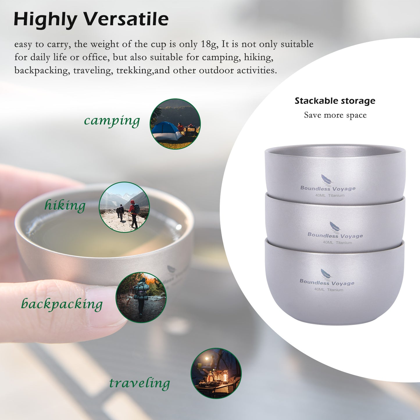 Boundless Voyage 40ml Titanium Double-Walled Sake Cup | 18g Ultralight Mini Tea & Coffee Mug | Anti-Scald Insulated Tasting Cup for Camping