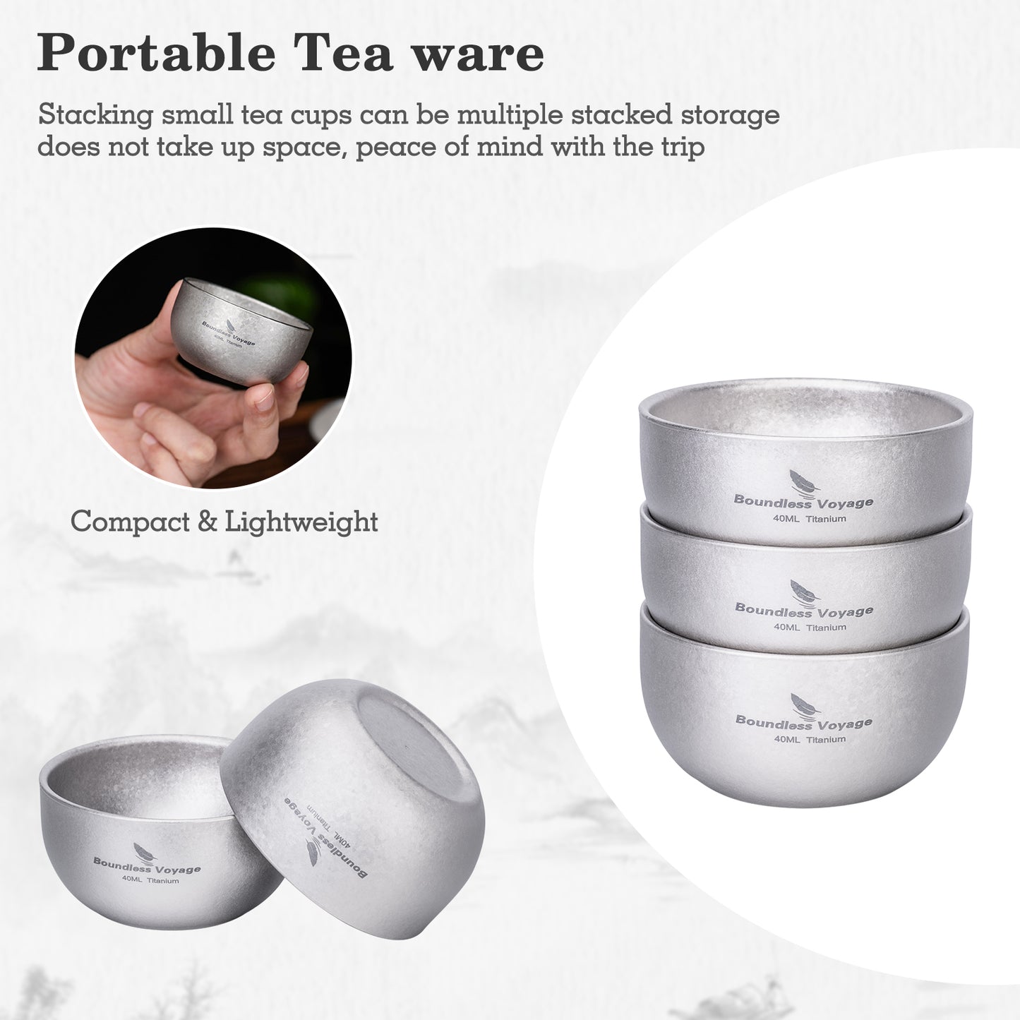 Boundless Voyage 40ml Titanium Double-Walled Sake Cup | 18g Ultralight Mini Tea & Coffee Mug | Anti-Scald Insulated Tasting Cup for Camping