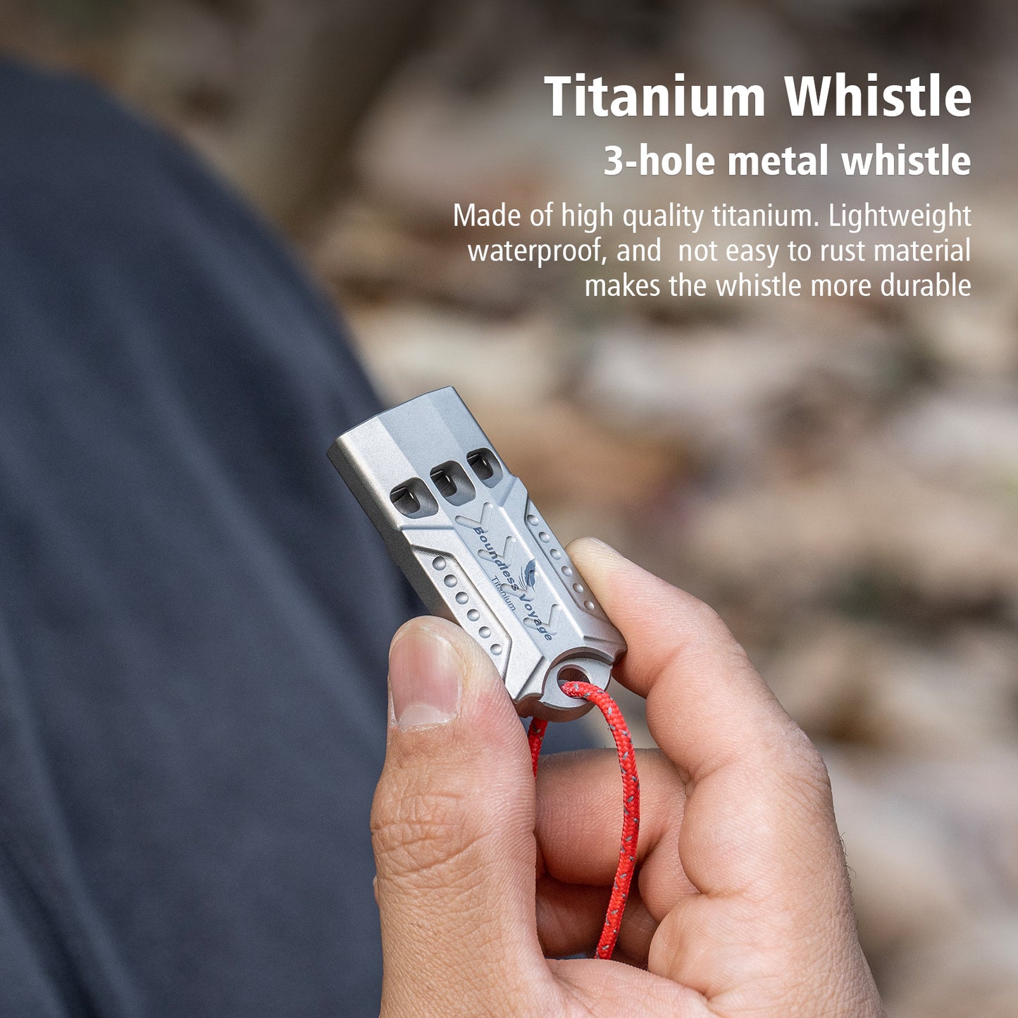 Boundless Voyage Titanium Emergency Whistle – Loud Safety Whistle with Lanyard for Camping, Hiking, Sports & EDC