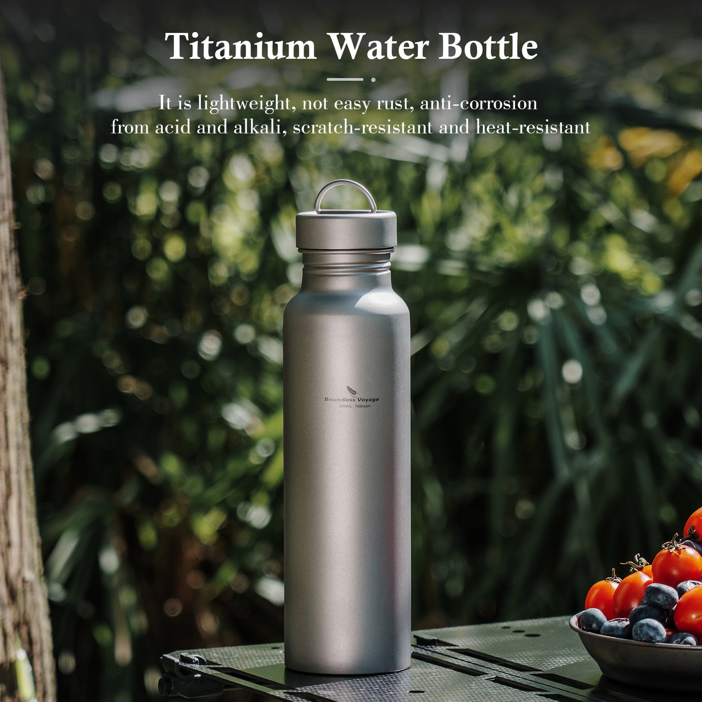 Boundless Voyage 800ml Pure Titanium Water Bottle with Titanium Lid | 27oz Ultralight Plastic-Free Sports Flask | Leakproof & Non-Toxic Metal Canteen for Cycling, Hiking & EDC