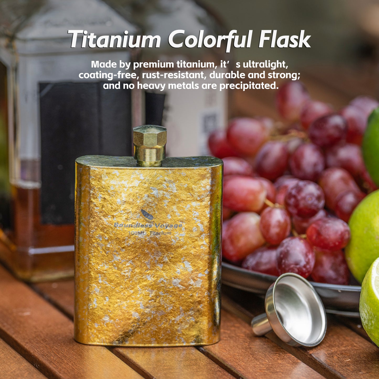 Boundless Voyage 100ml Titanium Color Flask – Lightweight Mini Flagon for Whiskey, Juice, Water, Wine – Outdoor Travel Bottle