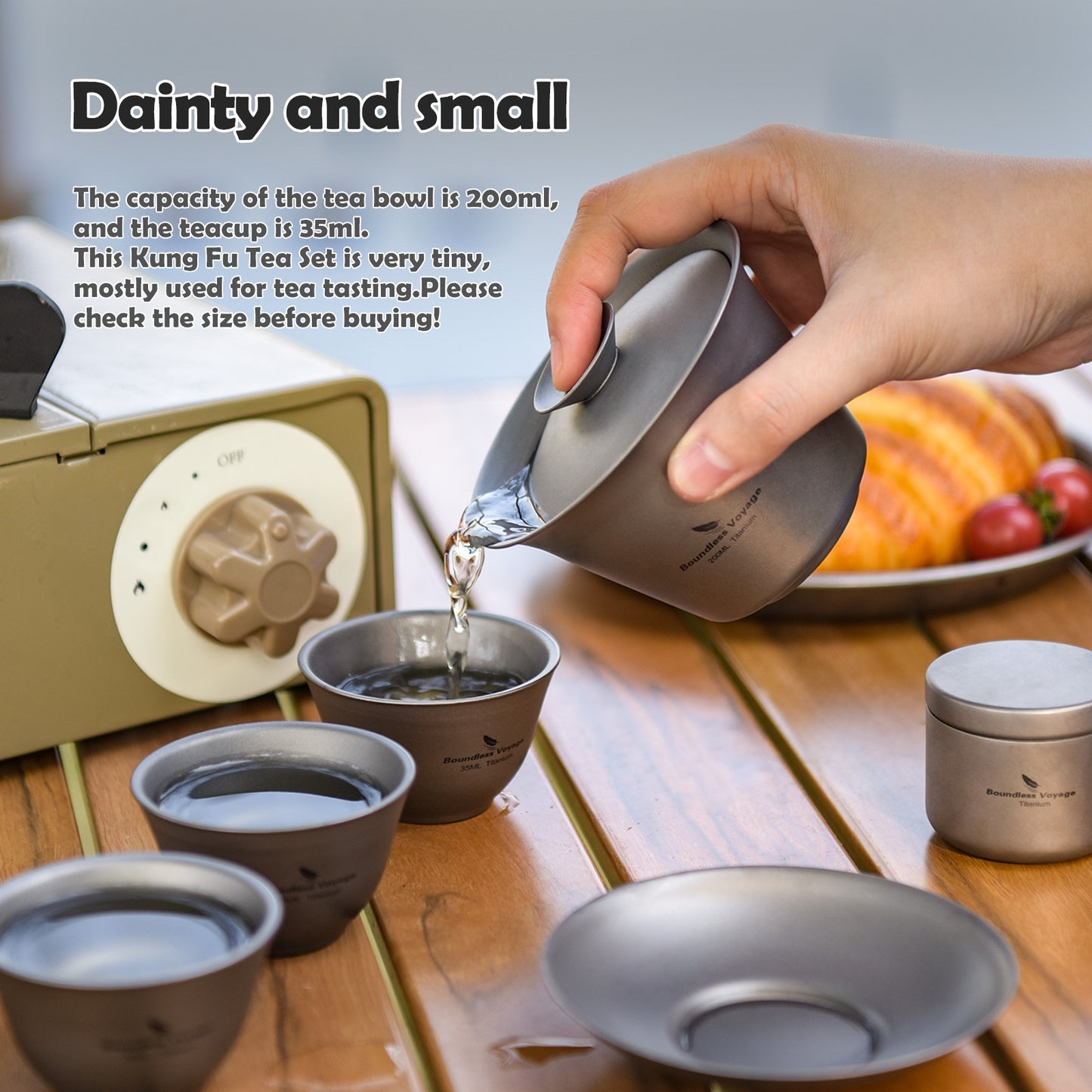 Boundless Voyage 200ml Titanium Gaiwan Set | Chinese Kung Fu Tea Bowl with Lid & Saucer | 114g Ultralight Anti-Scald Tea Set for Travel