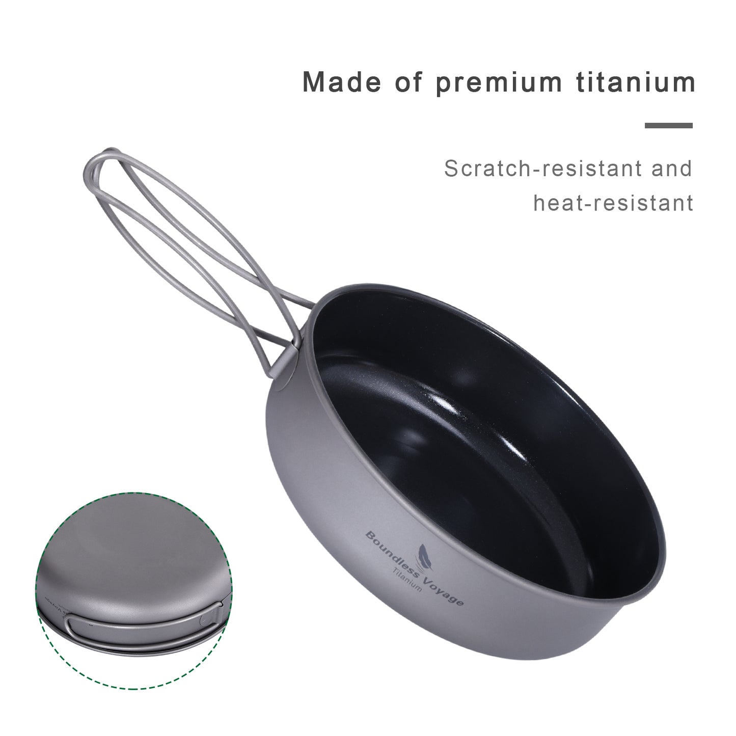 Boundless Voyage Titanium Non-stick Frying Pan with Ceramic Coating Folding Handle Outdoor Camping Picnic Hiking Plate Dish Bowl