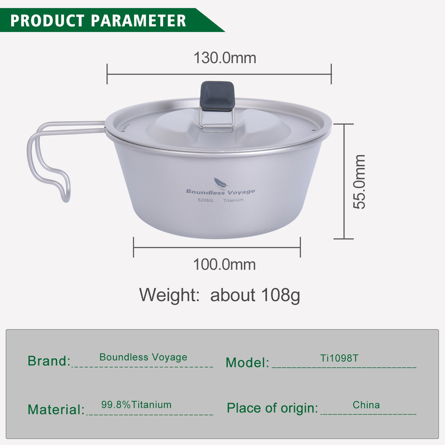 Boundless Voyage Titanium Sierra Cup with Lid 520ml – Ultralight Camping Mug Bowl for Cooking, Coffee & Outdoor Use