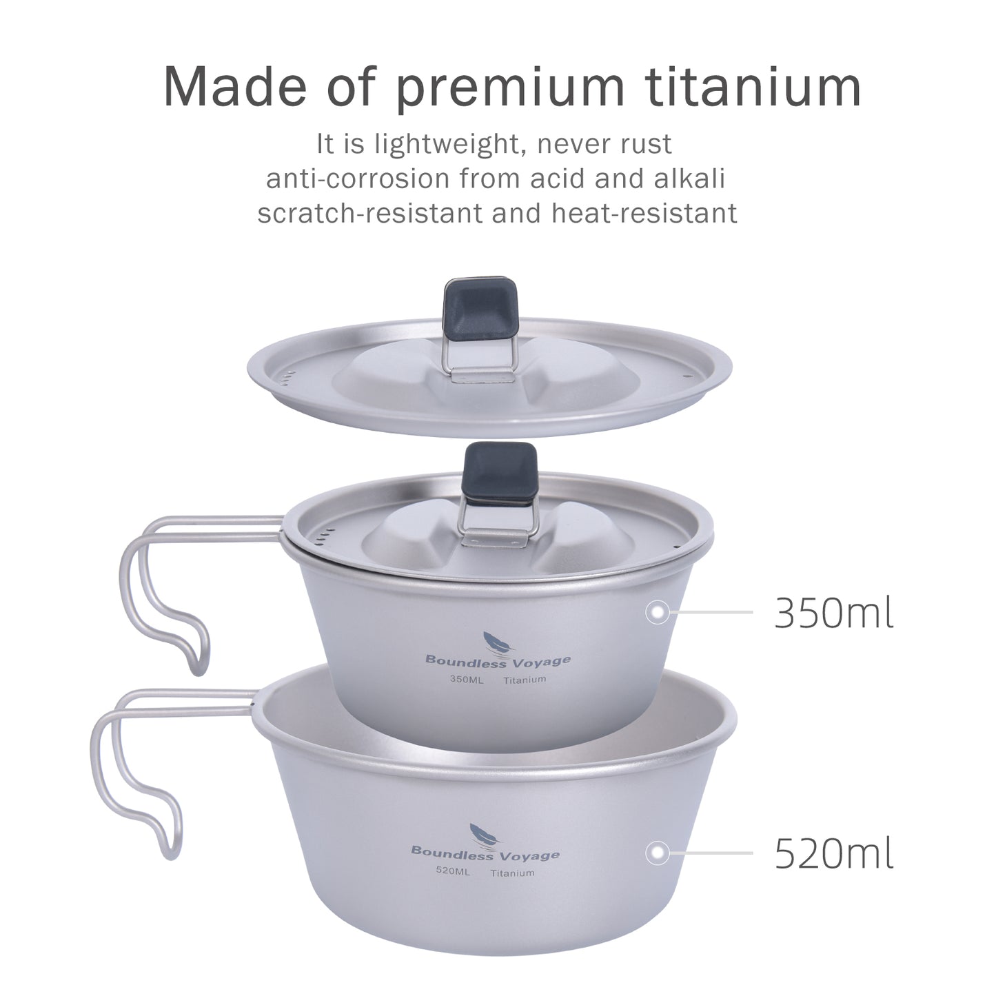 Boundless Voyage Titanium Sierra Cup Set with Lid – 350ml & 520ml Ultralight Camping Mug Bowls for Cooking & Outdoor Use