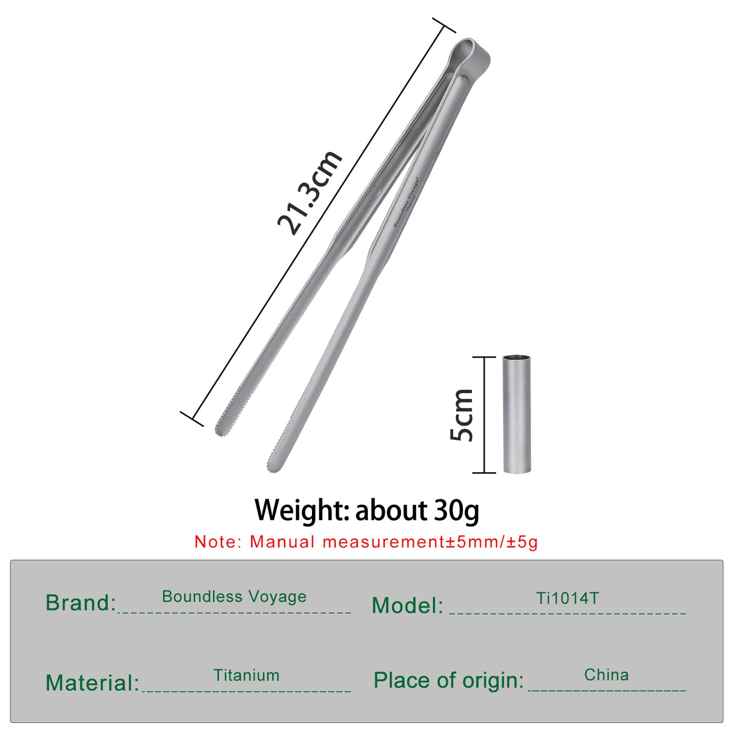 Boundless Voyage Titanium BBQ Tongs 21cm – Ultralight Heat-Resistant Grilling Tongs for Camping, Outdoor Cooking & BBQ