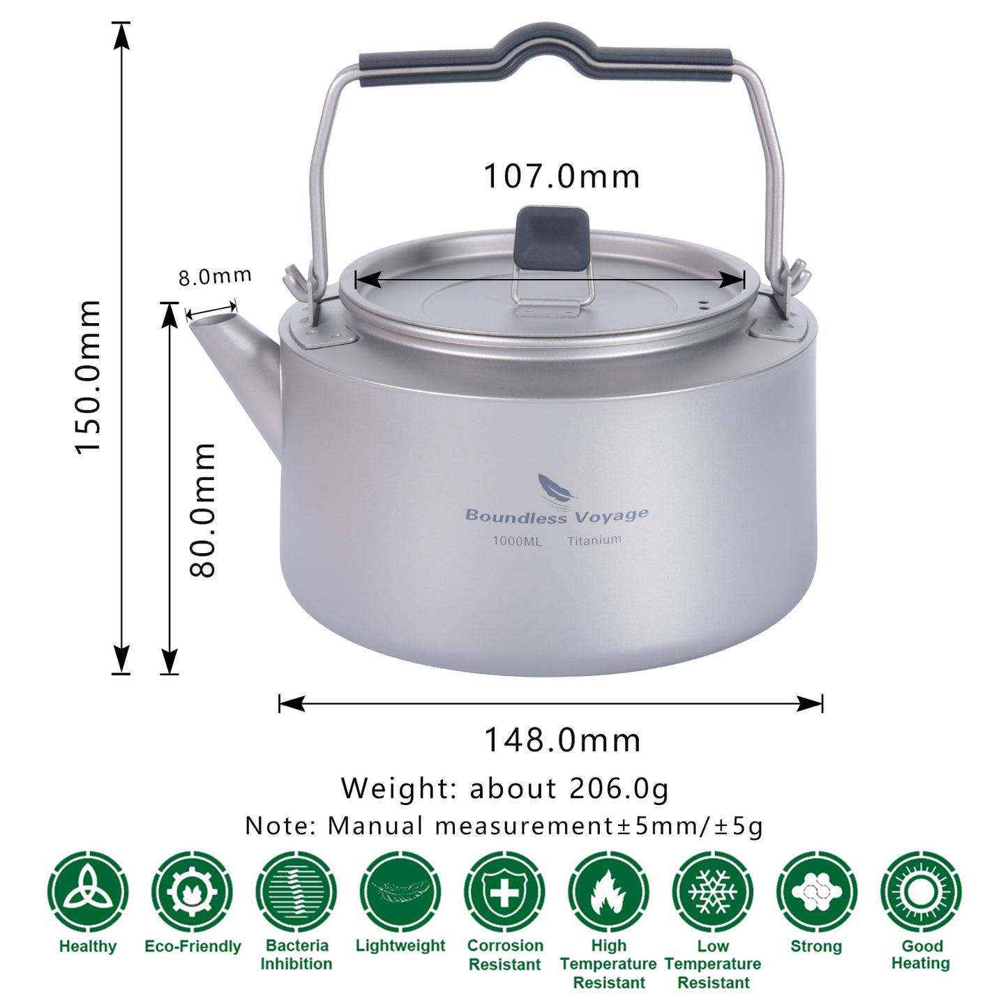Boundless Voyage 1L Titanium Camping Kettle with Filter – Ultralight Large-Capacity Outdoor Teapot with Folding Handle