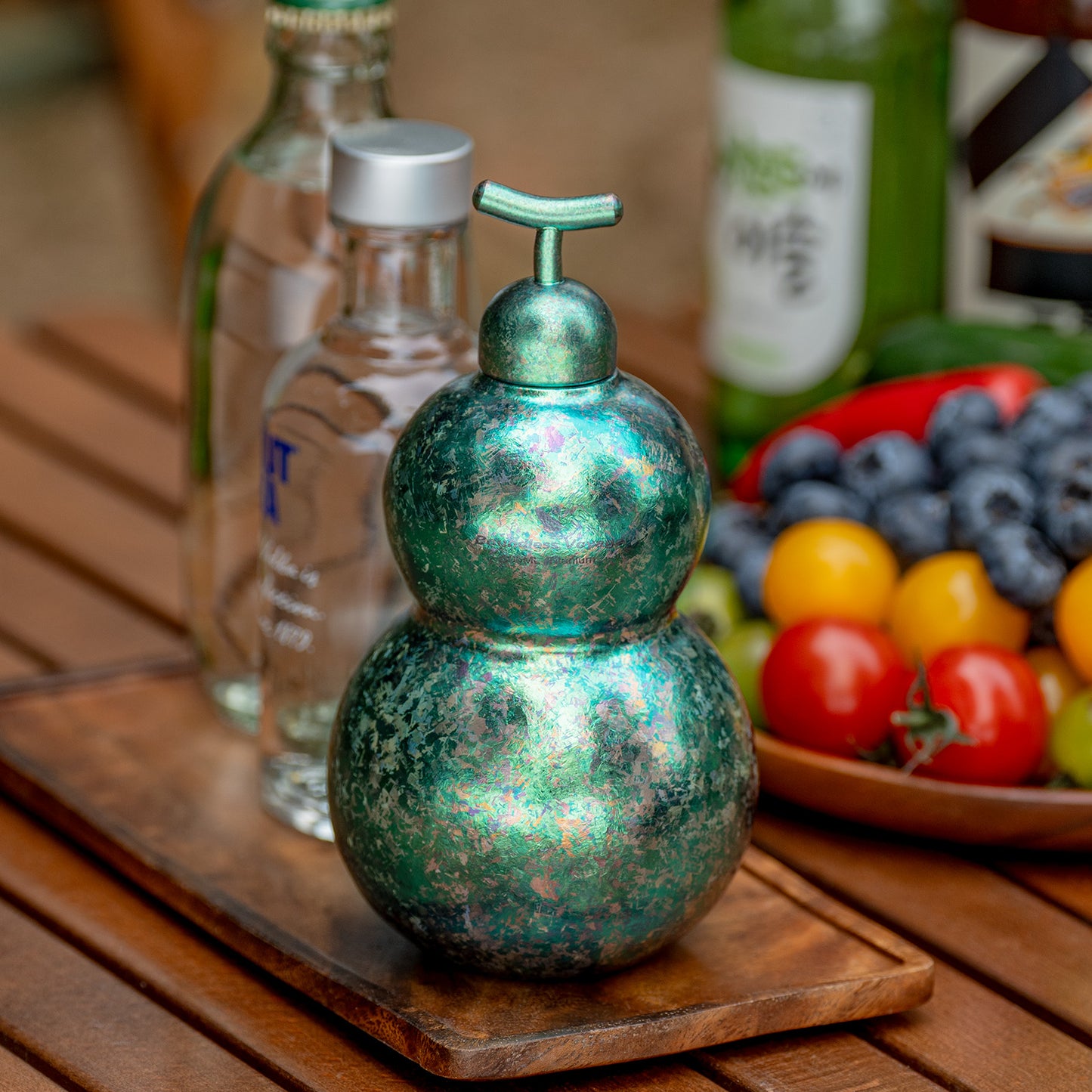 Boundless Voyage Premium Titanium Gourd Flask  | 500ml Crystallized Ice-Texture Canteen | Ultralight & Rustproof Alcohol Drinkware for Hiking & Camping