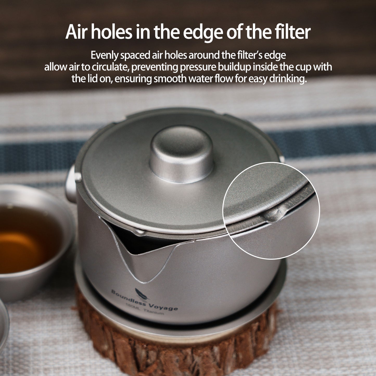 Boundless Voyage 180ml Titanium Double-Layer Tea Set | 136g Ultralight Teapot with 3pcs 30ml Anti-Scald Cups | Stackable Travel Tea Maker for Camping