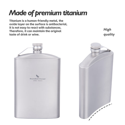 Boundless Voyage 250ml Titanium Flask with Carry Bag – Ultralight 8.5oz Pocket Liquor Bottle, Pure TA1 Titanium Hip Flask, Leakproof Travel Flask for Camping, Hiking & Gifts