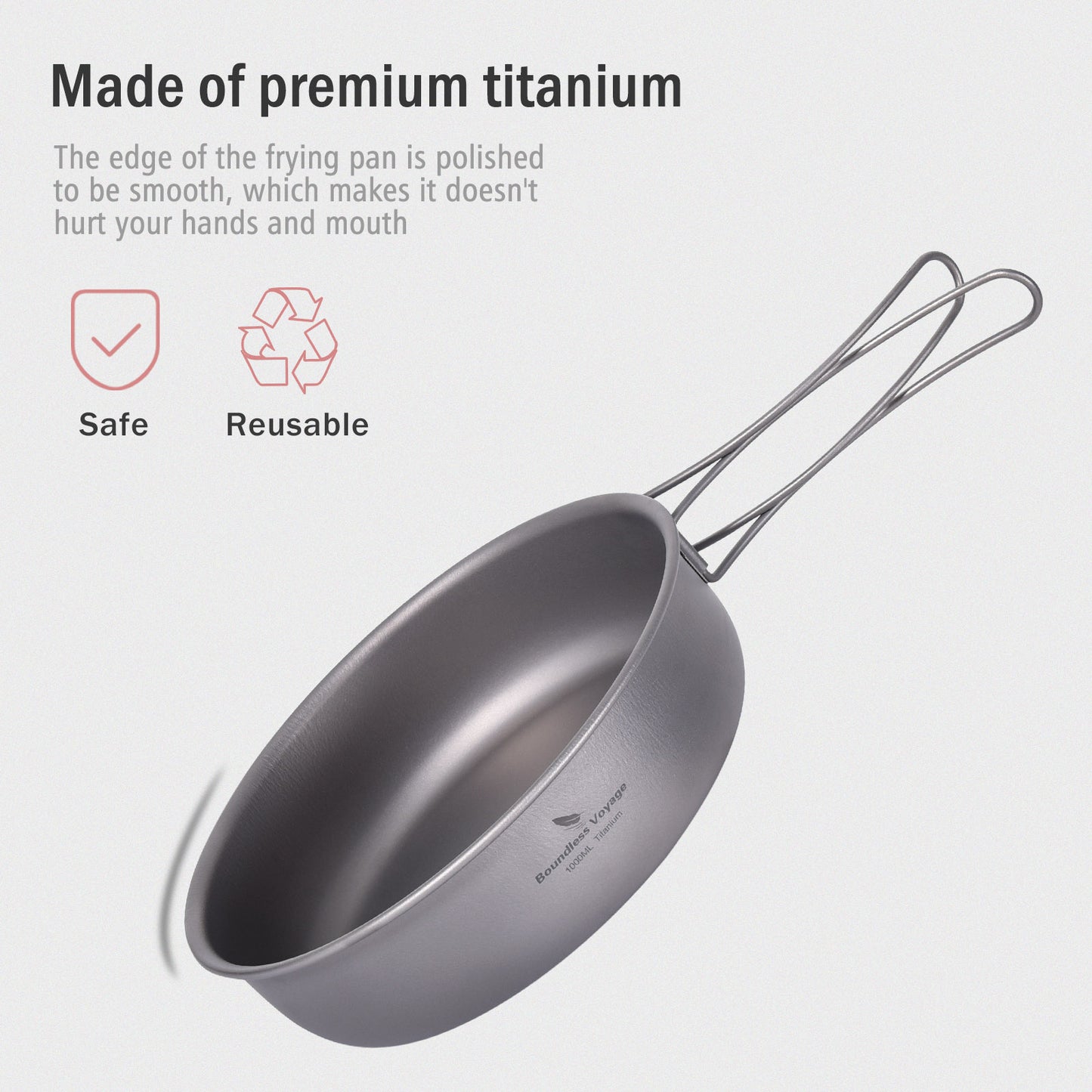 Boundless Voyage Titanium Frying Pan with Folding Handles & Lid – Ultralight Outdoor Camping Skillet & Griddle | Durable, Portable & Eco-Friendly Tableware