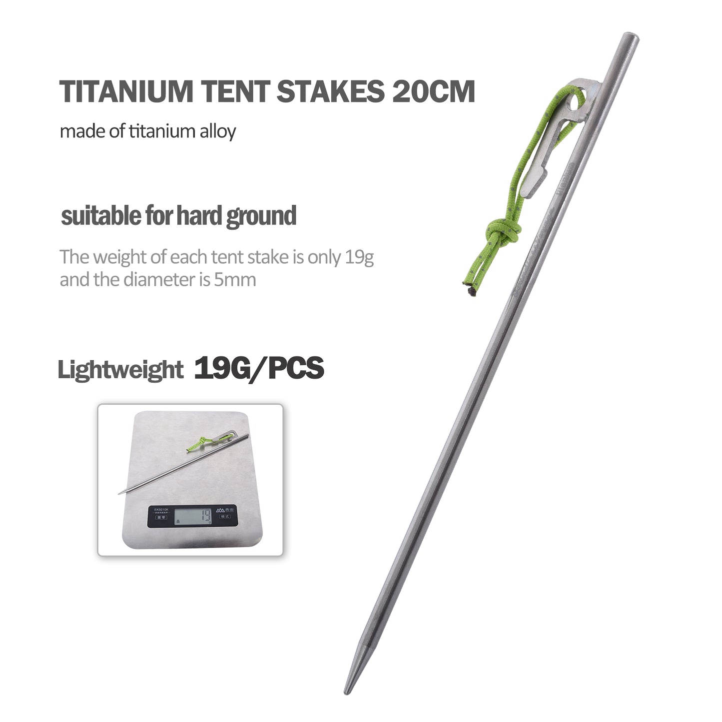 Boundless Voyage Camping Titanium Tent Stakes 20cm Outdoor Hiking Climbing Tent Nails Pegs Accessories for Hard Soil