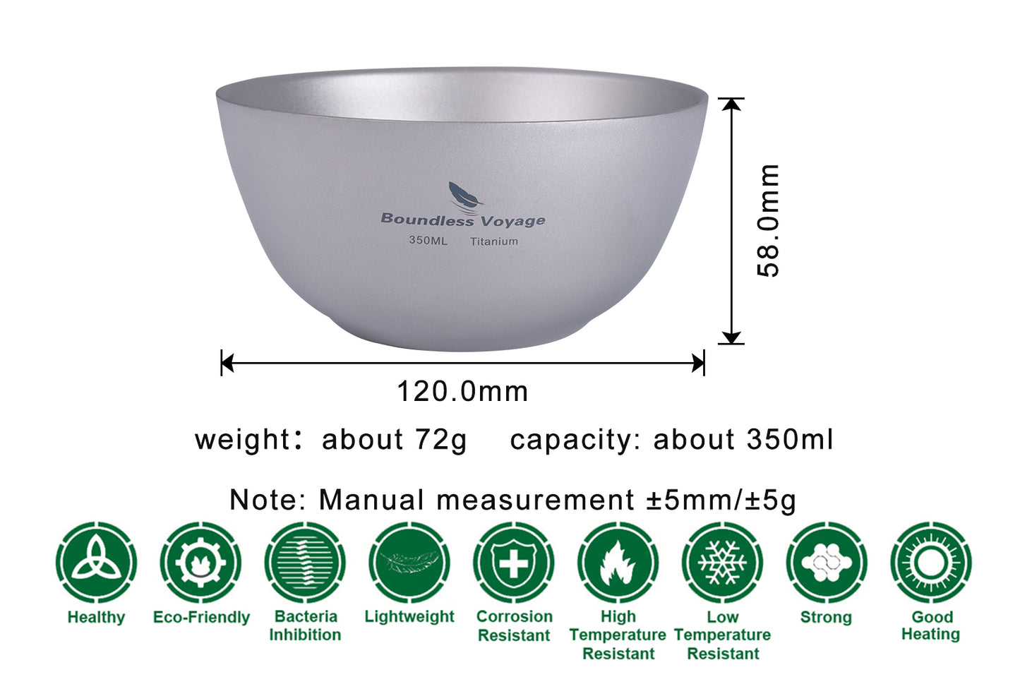 Boundless Voyage Titanium Double-Wall Bowl Outdoor Camping Tableware 350ml