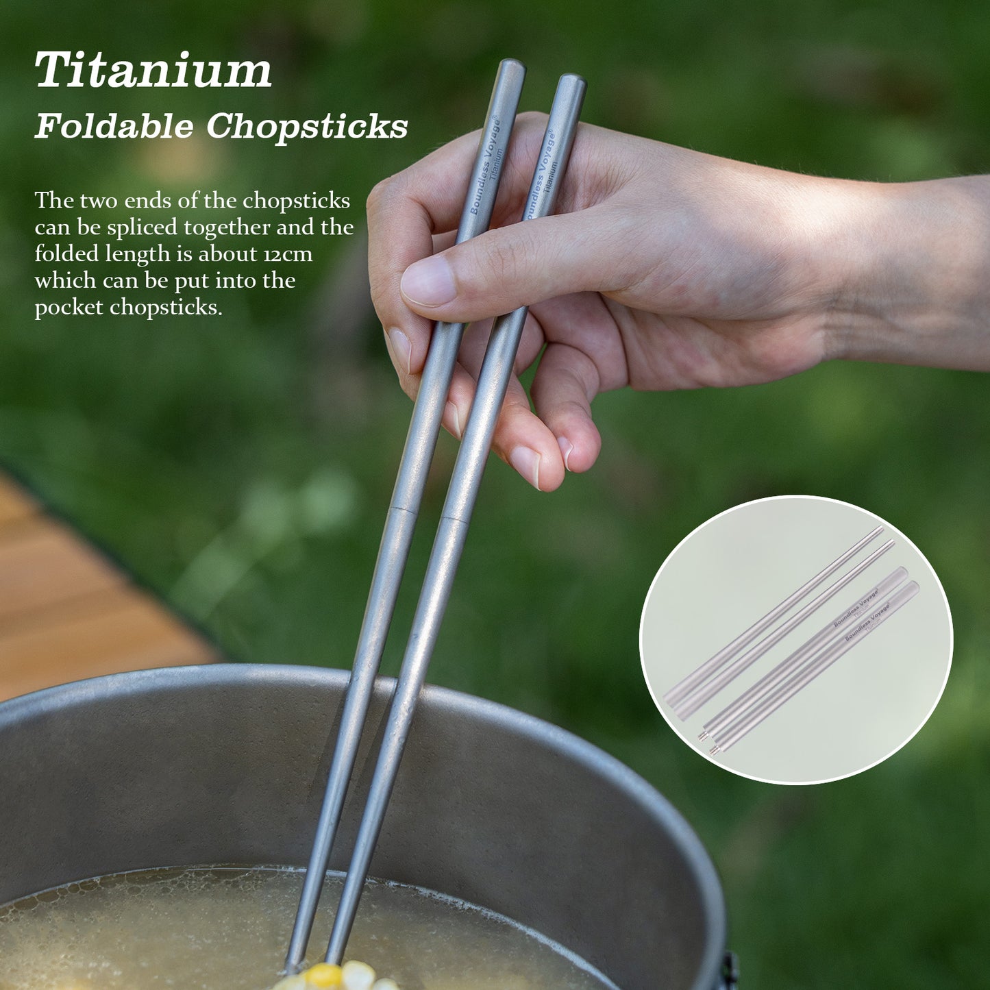 Boundless Voyage Foldable Telescopic Titanium Chopsticks Outdoor Camping Travel Picnic Folding Tableware Cutlery Titanium Camping Utensils