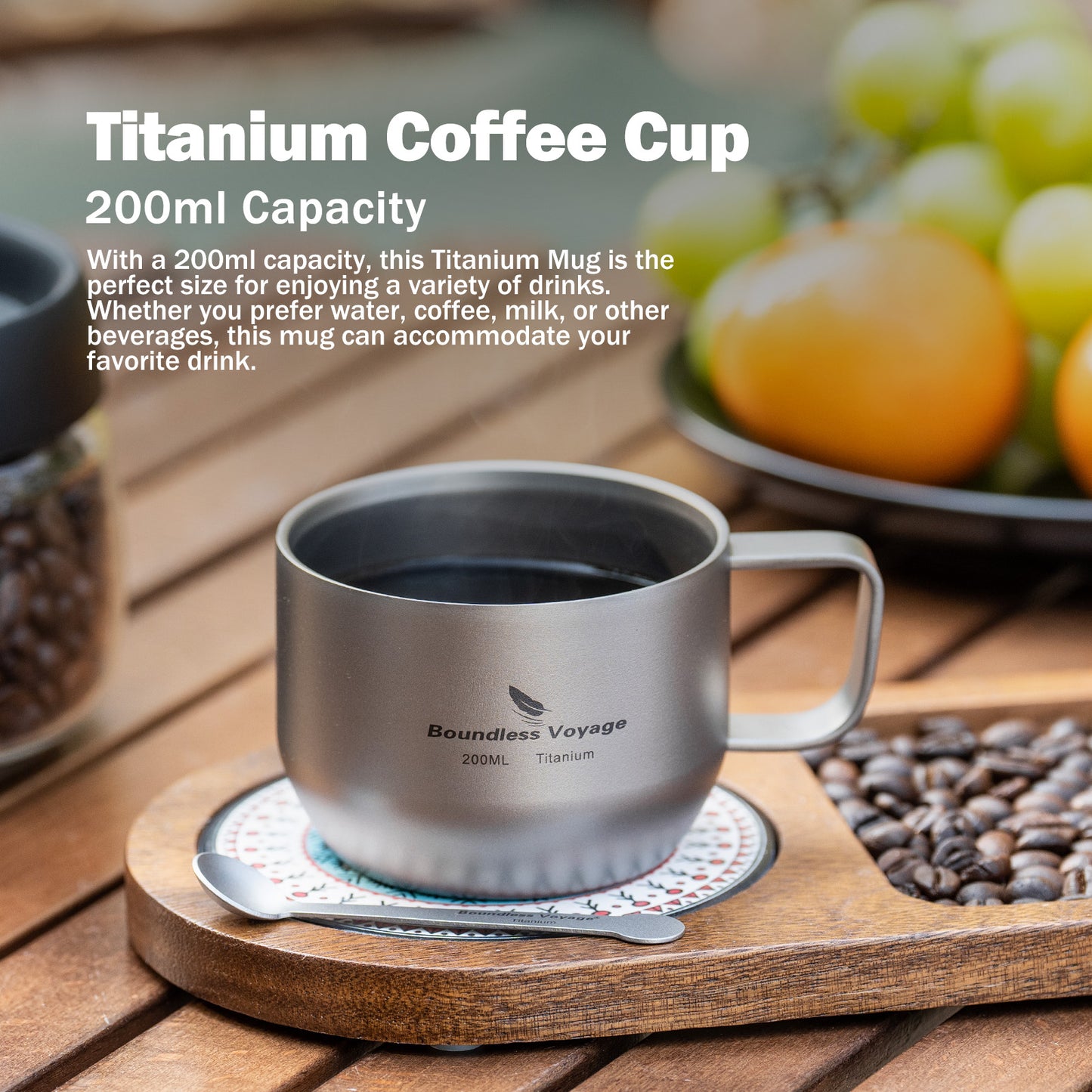 Boundless Voyage  200ml Titanium Double Wall Mug Metal Coffee Tea Cup Mini Espresso Cup Outdoor Camping Travel Ultralight Durable Portable Drinkware