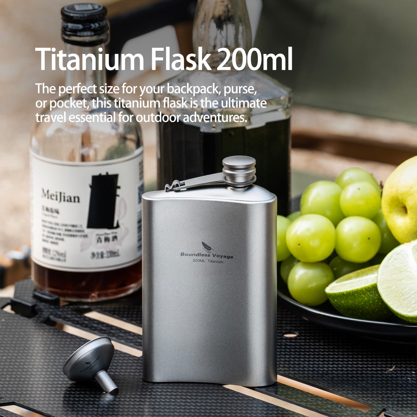 Boundless Voyage 200ml Titanium Flask – Ultralight & Durable Liquor Bottle for Whiskey, Vodka, Wine – Odorless Camping & Hiking Gear