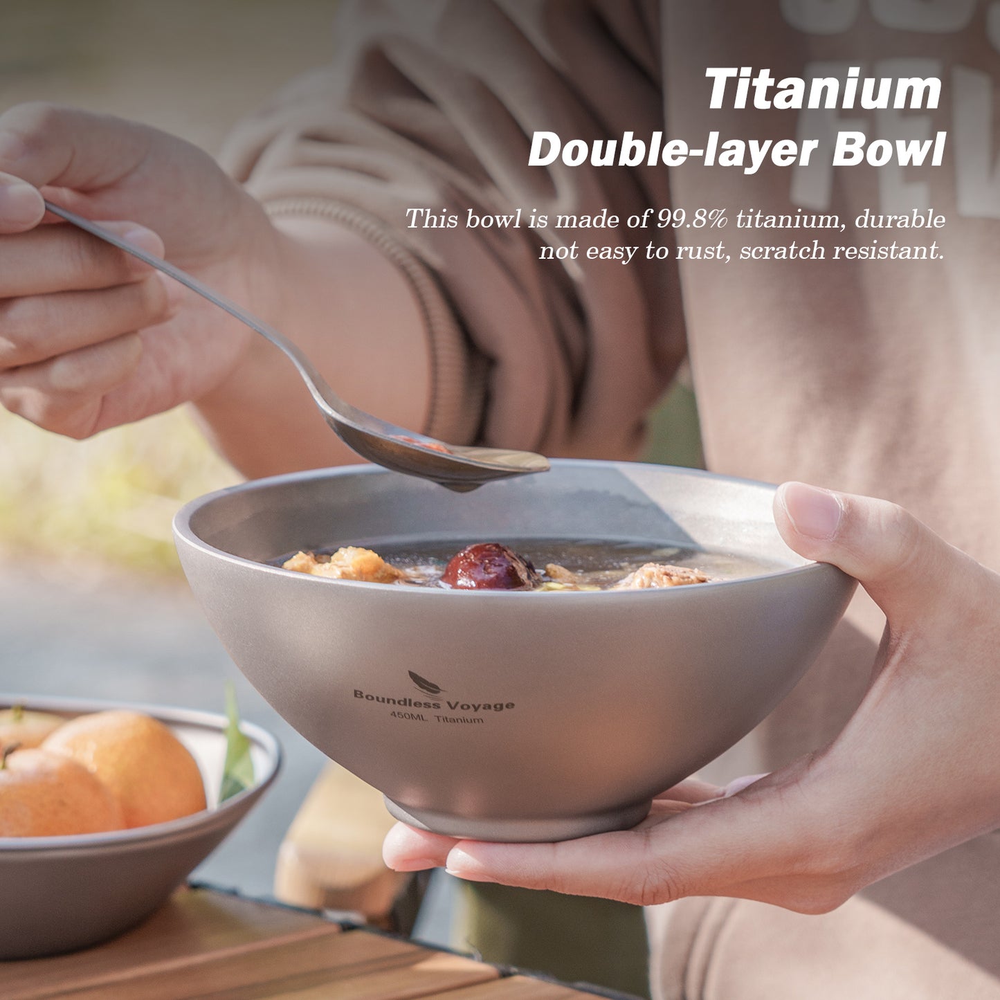 Boundless Voyage 220ml Titanium Double-Wall Bowl – Insulated Camping Soup & Snack Bowl for Adults, Kids & Outdoor Dining