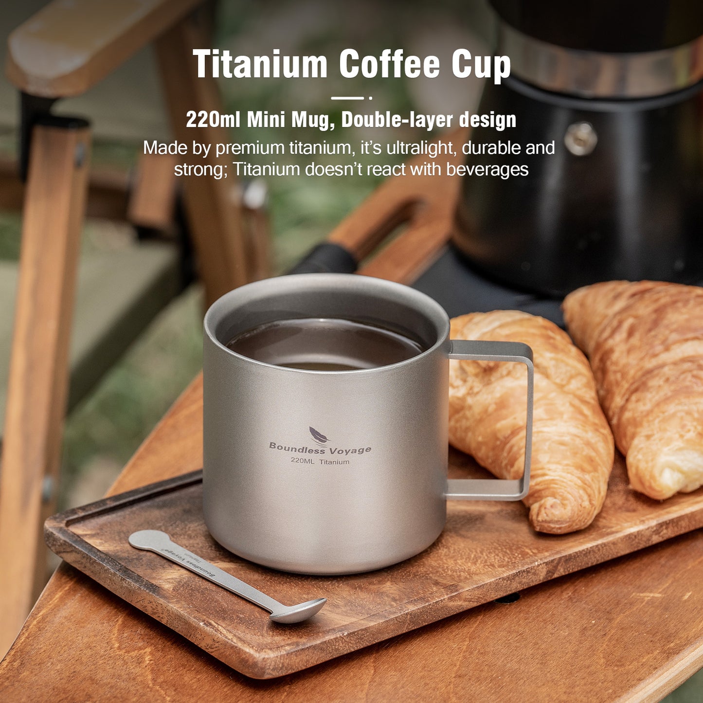 Boundless Voyage 220ml Double-Walled Titanium Cup | Ultralight Insulated Mini Coffee Mug | Anti-Scalding Tea Cup for Camping, Travel & Home
