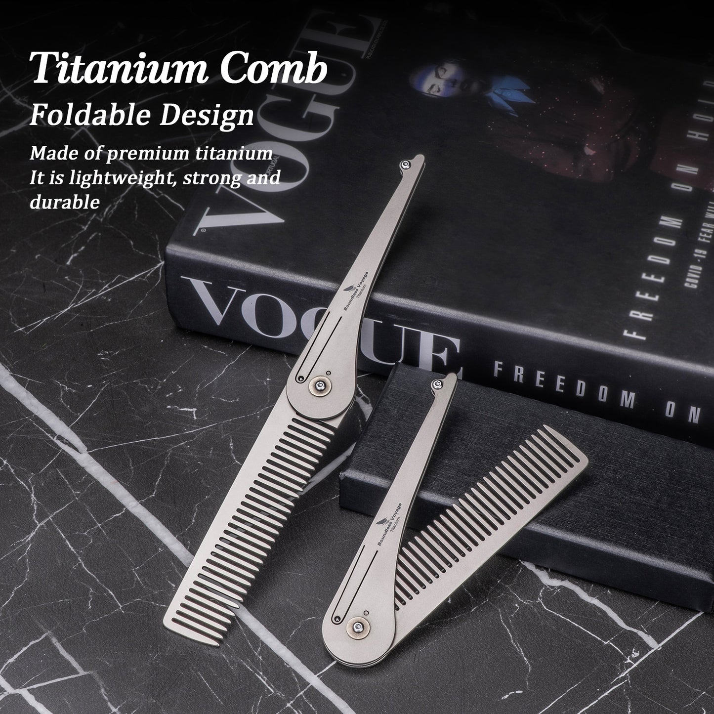 Boundless Voyage Titanium Foldable Comb – Portable EDC Pocket Comb for Travel, Camping & Everyday Grooming