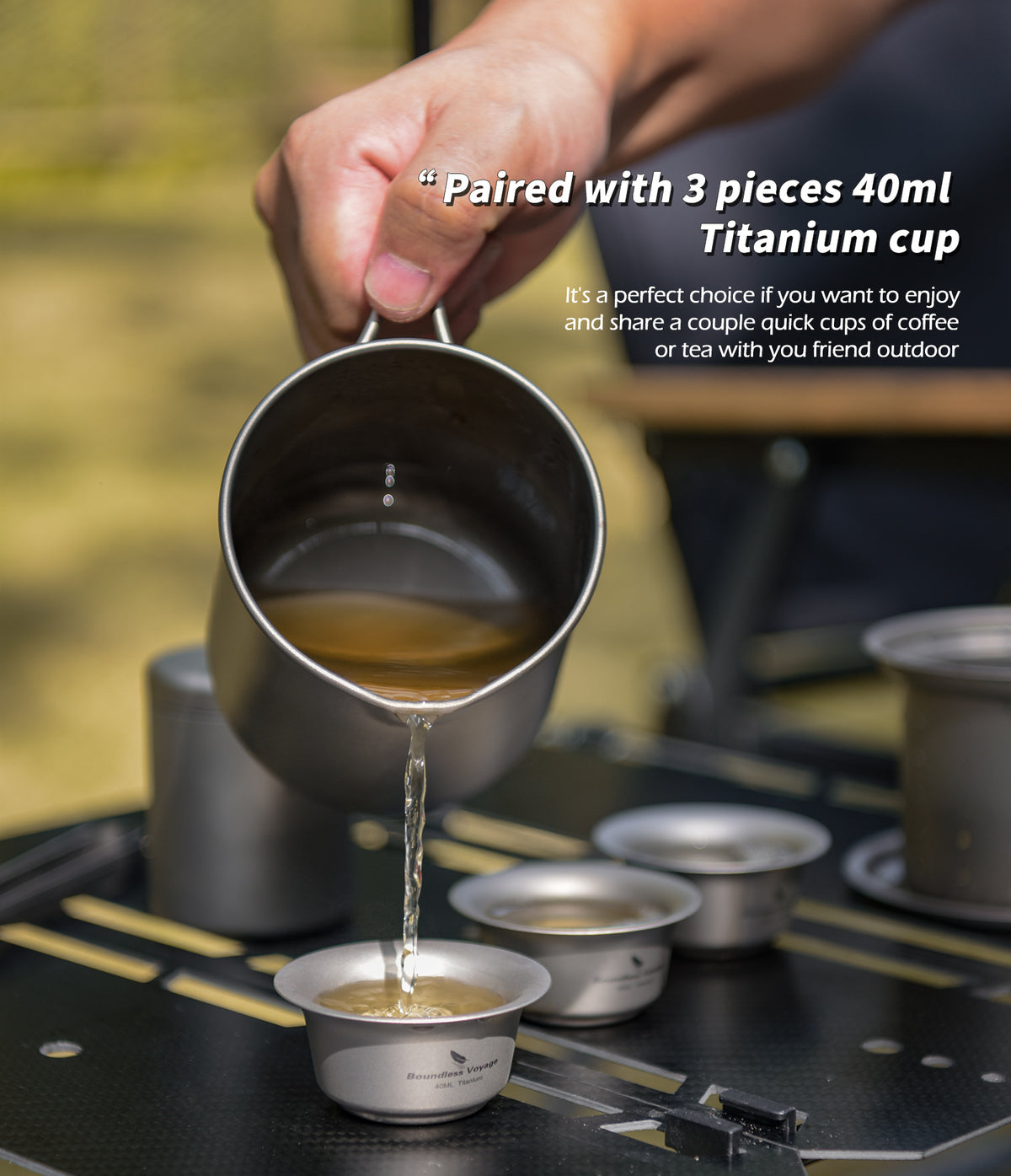 Boundless Voyage 500ml Titanium Camping Cup Set with 3 Mini Cups – Ultralight Tea & Coffee Set for Camping, Hiking & Travel