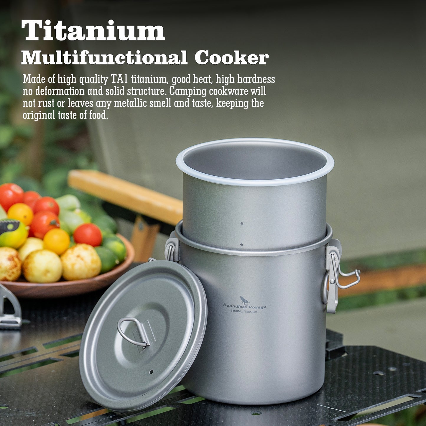 Boundless Voyage Titanium Rice Cooker Pot Ultralight Camping Cookware for Hiking & Travel