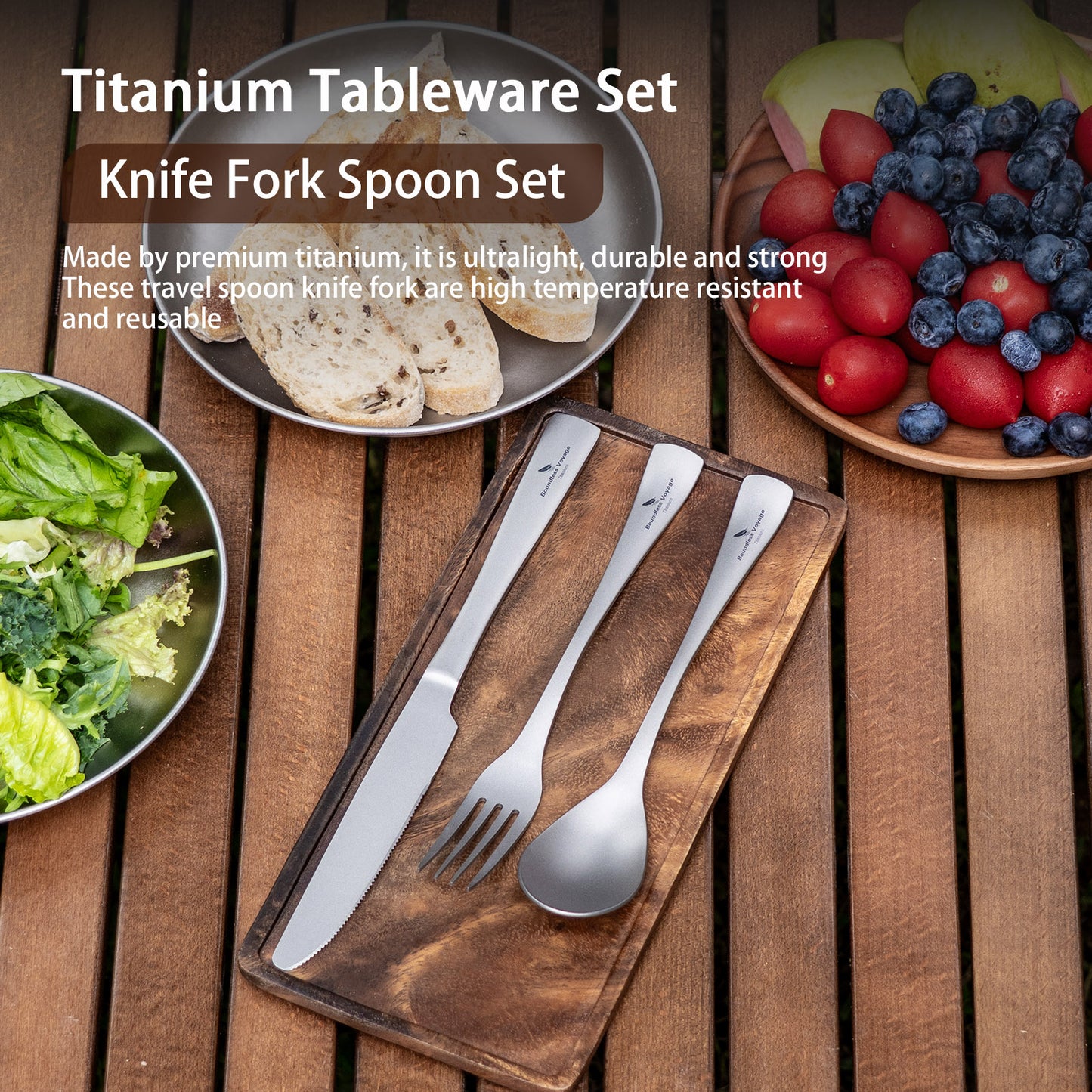 Boundless Voyage Titanium Flatware Set – Portable Outdoor Knife Fork Spoon Kit for Camping, Backpacking & Everyday Use