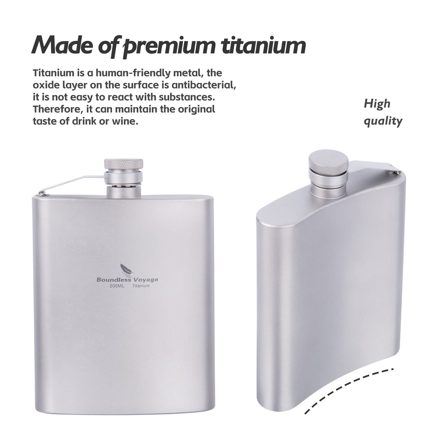 Boundless Voyage 7oz Titanium Flask – Ultralight 200ml Pocket Liquor Bottle, Pure TA1 Titanium, Leakproof Travel Hip Flask for Camping, Hiking & Outdoor Adventures