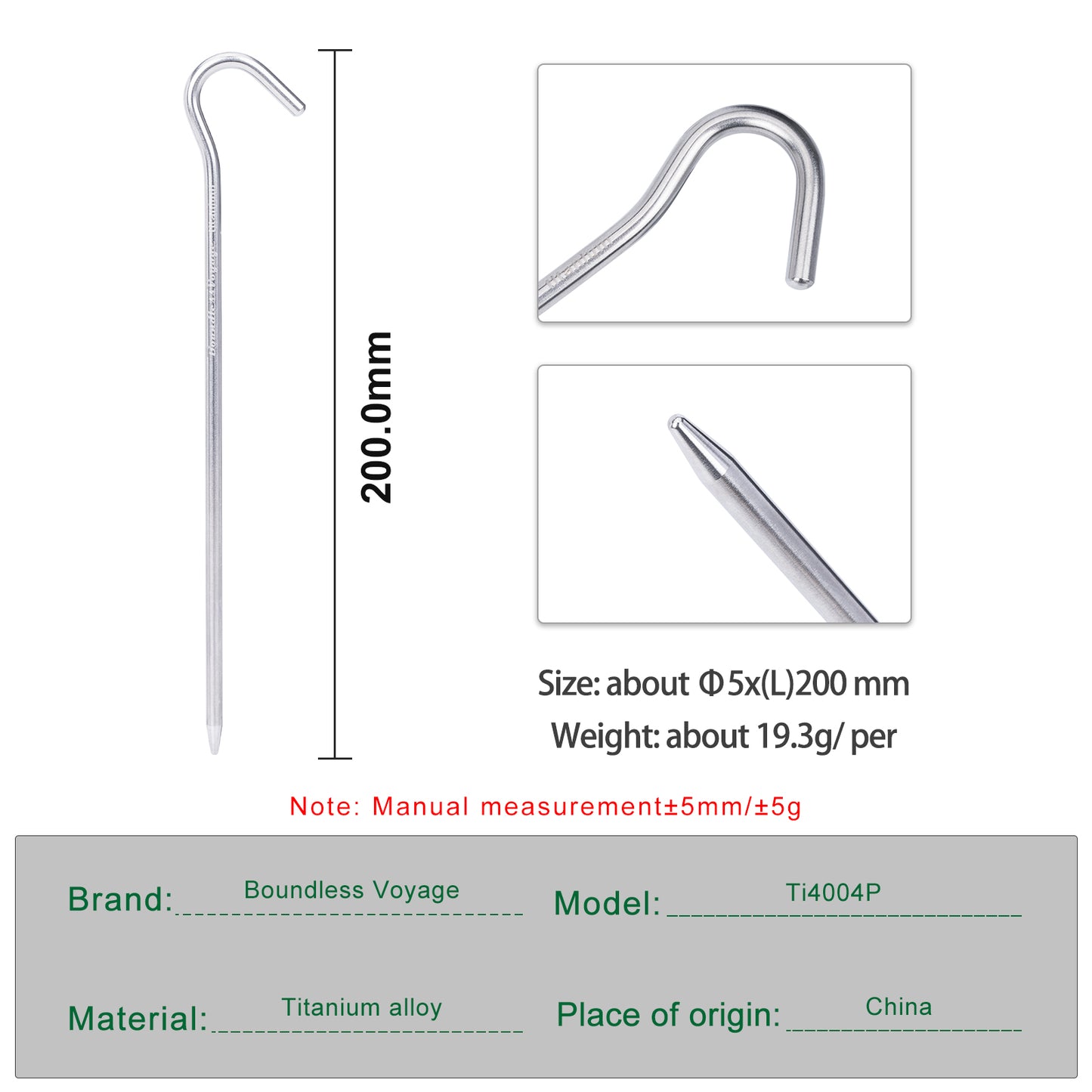 Boundless Voyage Heavy-Duty Titanium Tent Stakes 6pcs – Thickened Ultralight Camping Pegs for Hard Ground & Outdoor Use