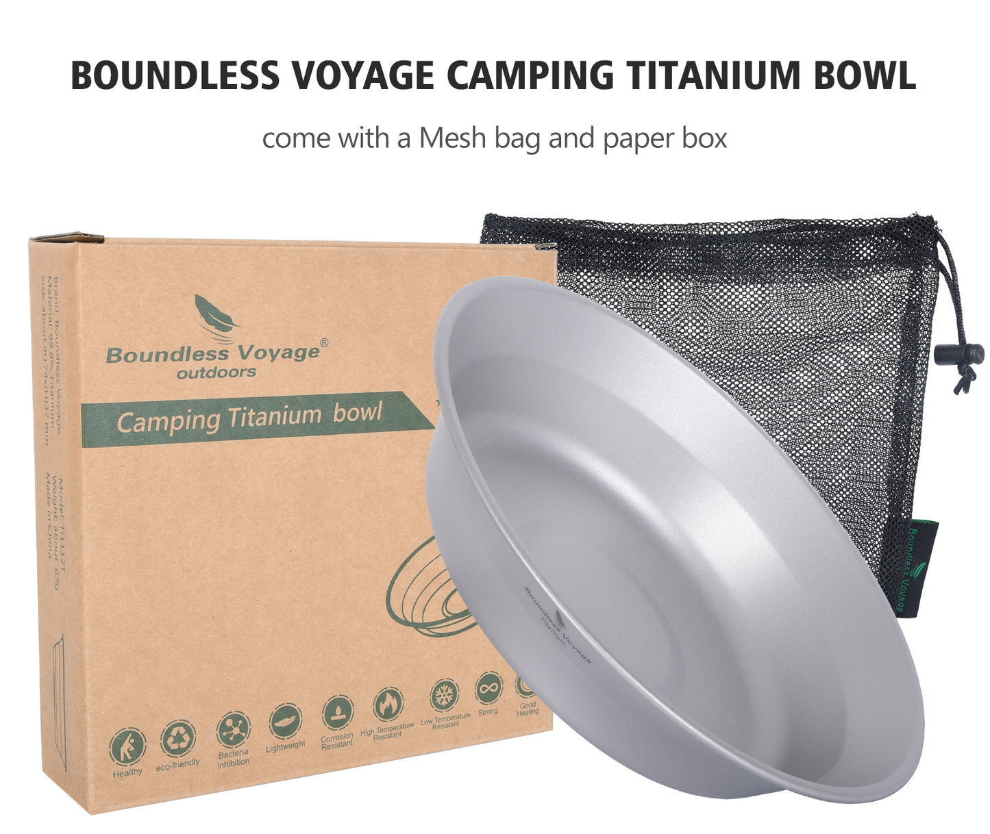 Boundless Voyage Titanium Pan Bowl Set with Carry Bag Outdoor Camping Dish Plate Tableware