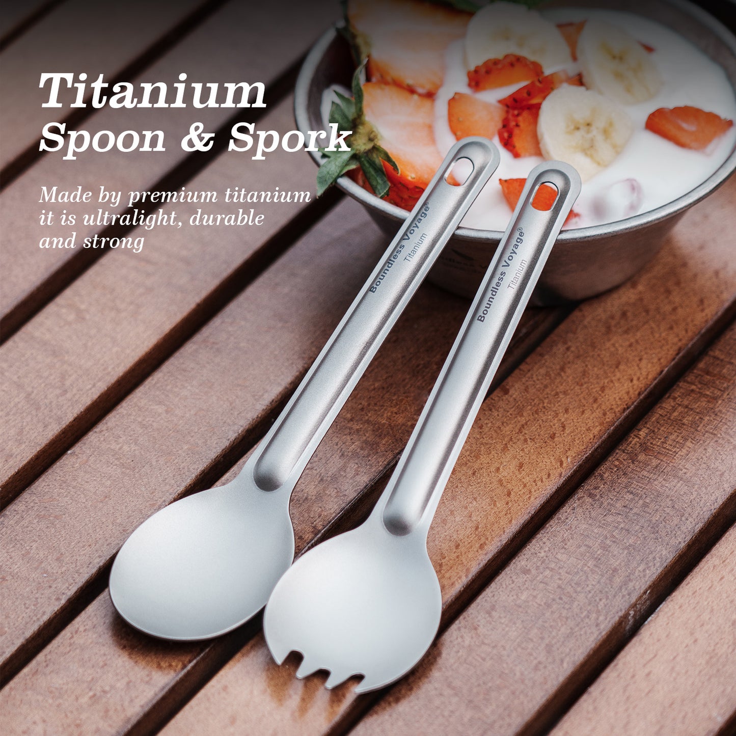 Boundless Voyage Titanium Spoon & Spork Set – Ultralight Camping Cutlery Set with Storage Bags for Travel & Outdoor Dining