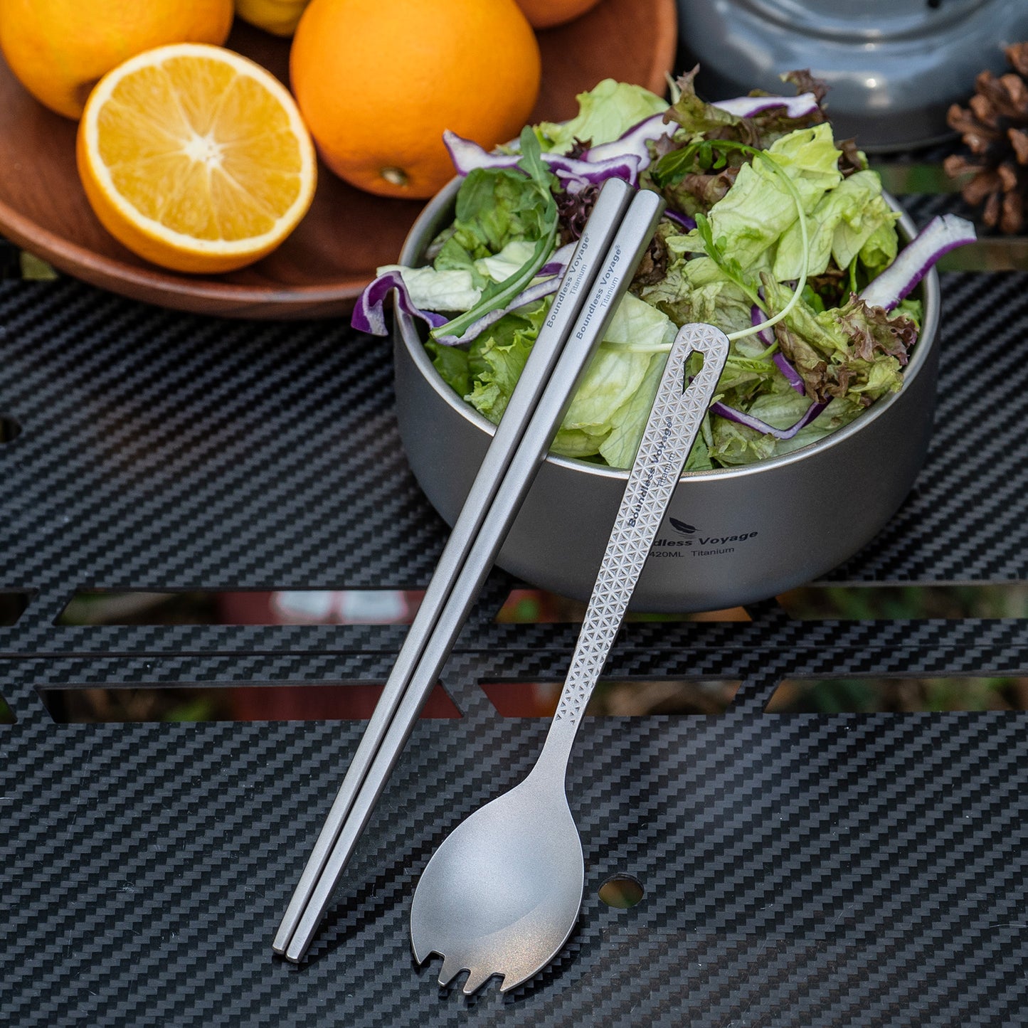 Boundless Voyage Titanium Chopsticks & Spork Set | Ultralight 2-in-1 Camping Cutlery | Non-Coated & Dishwasher Safe