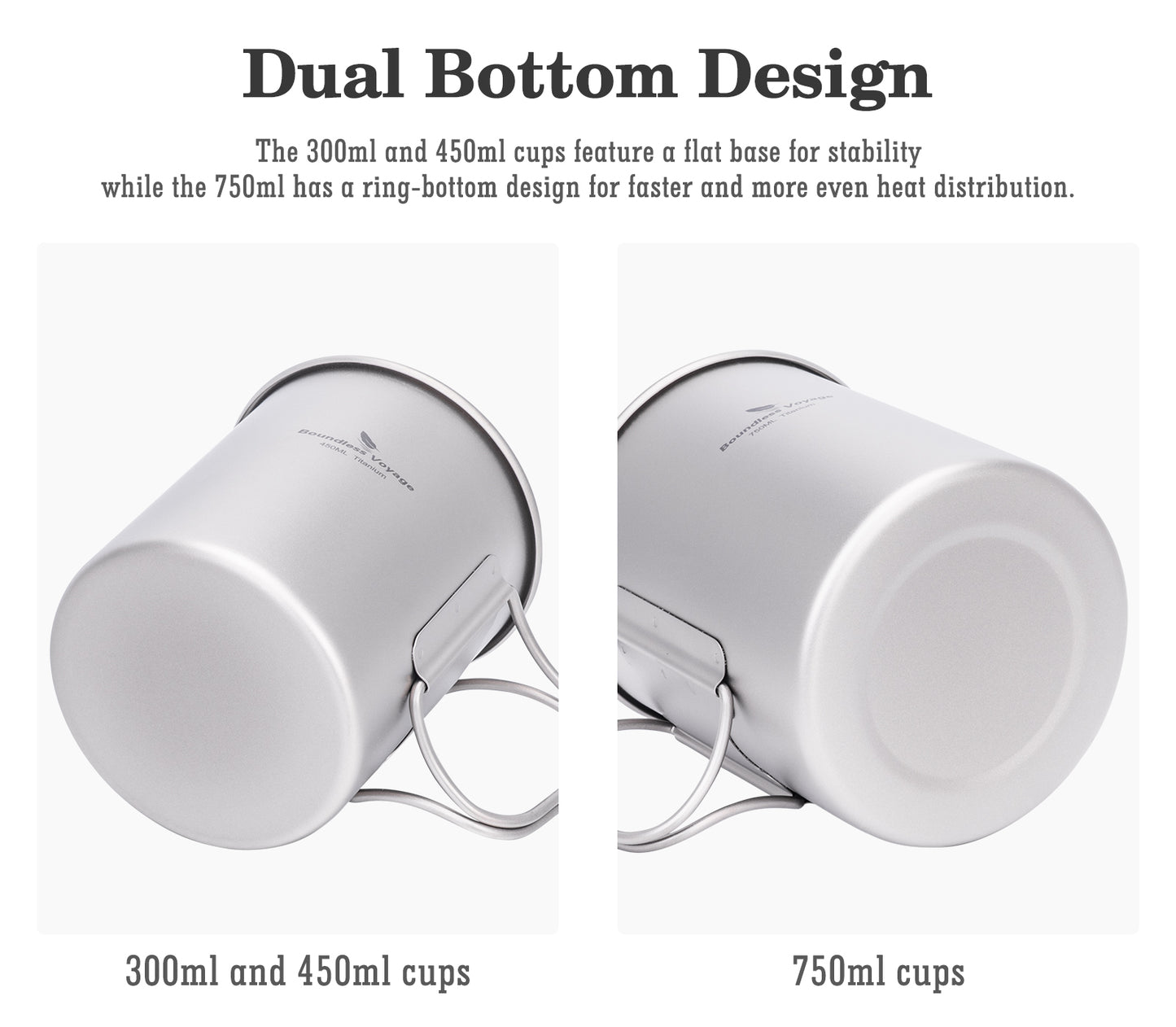Boundless Voyage Titanium Camping Cup with Lid – 300ml / 450ml / 750ml Stackable Ultralight Mug Pot for Backpacking, Hiking & Outdoor Cooking