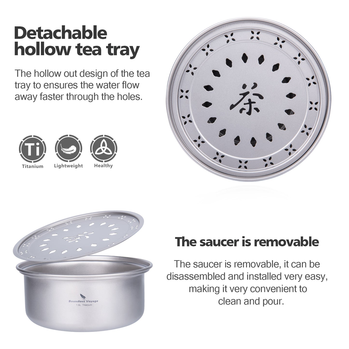 Boundless Voyage Titanium Tea Tray – Portable Gongfu Tea Board for Outdoor Tea Brewing, Camping, Travel & Car Tea Setup