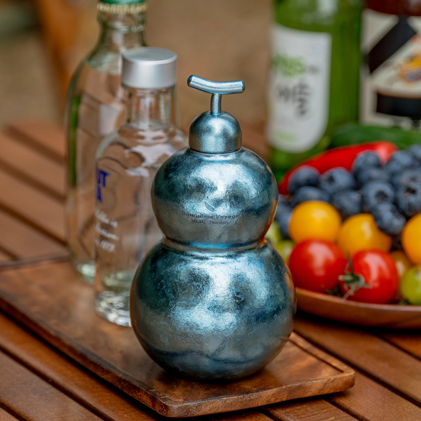 Boundless Voyage Premium Titanium Gourd Flask  | 500ml Crystallized Ice-Texture Canteen | Ultralight & Rustproof Alcohol Drinkware for Hiking & Camping