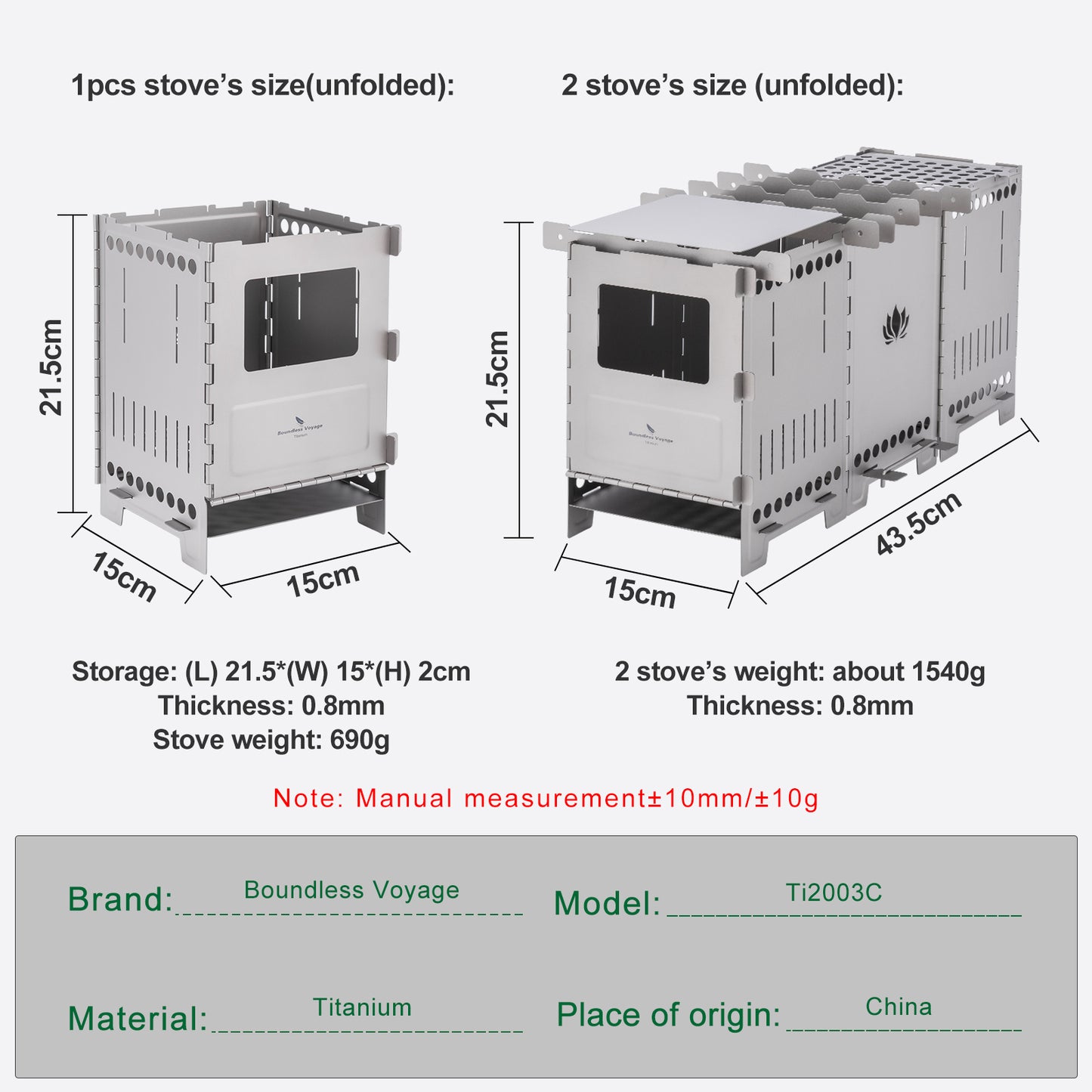 Boundless Voyage Titanium Wood Stove Ultralight Camping Charcoal Burner for Backpacking Hiking & Outdoor Cooking