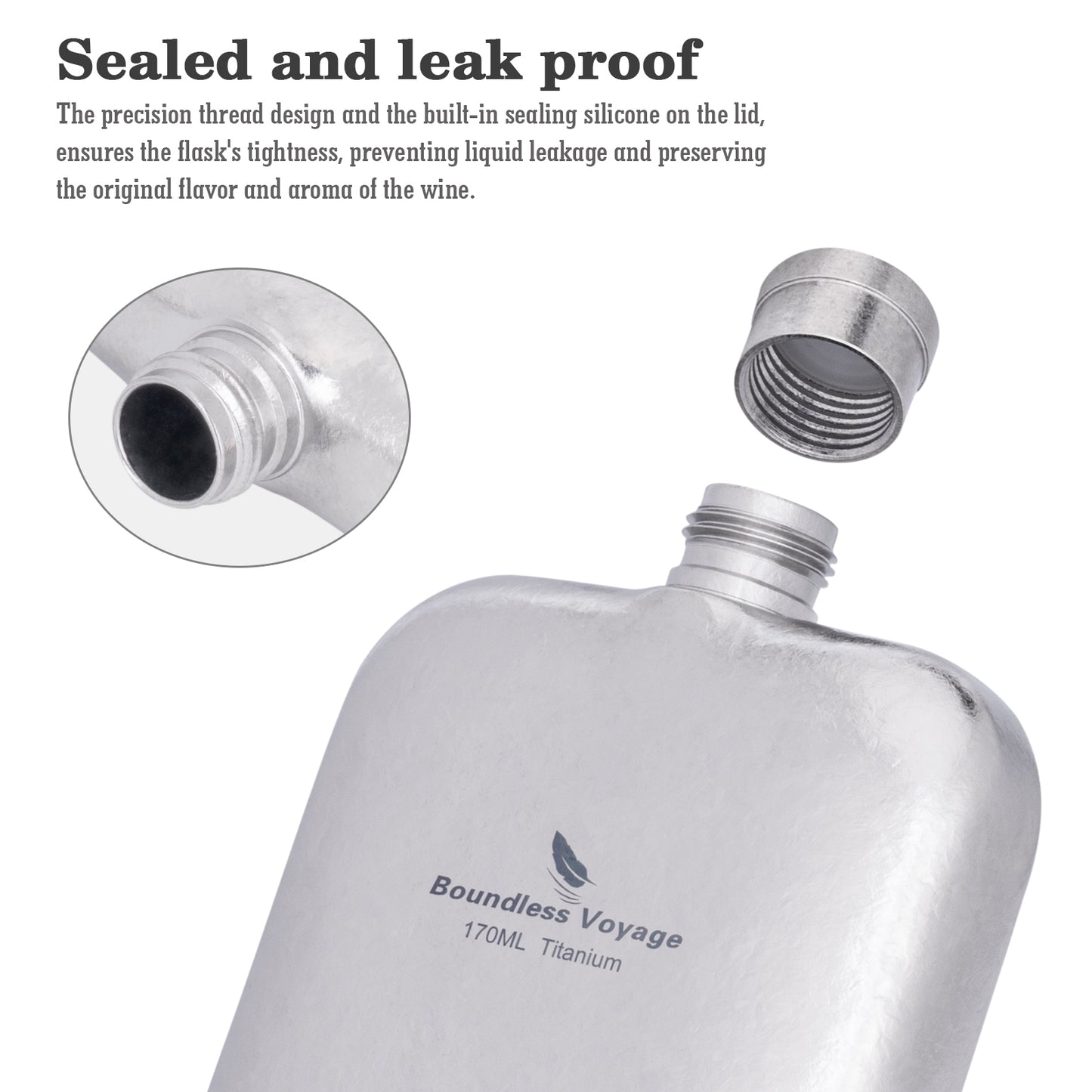 Boundless Voyage Titanium Hip Flask – Ultralight Pocket Liquor Bottle for Whiskey, Vodka, Wine | Outdoor Travel Drinkware