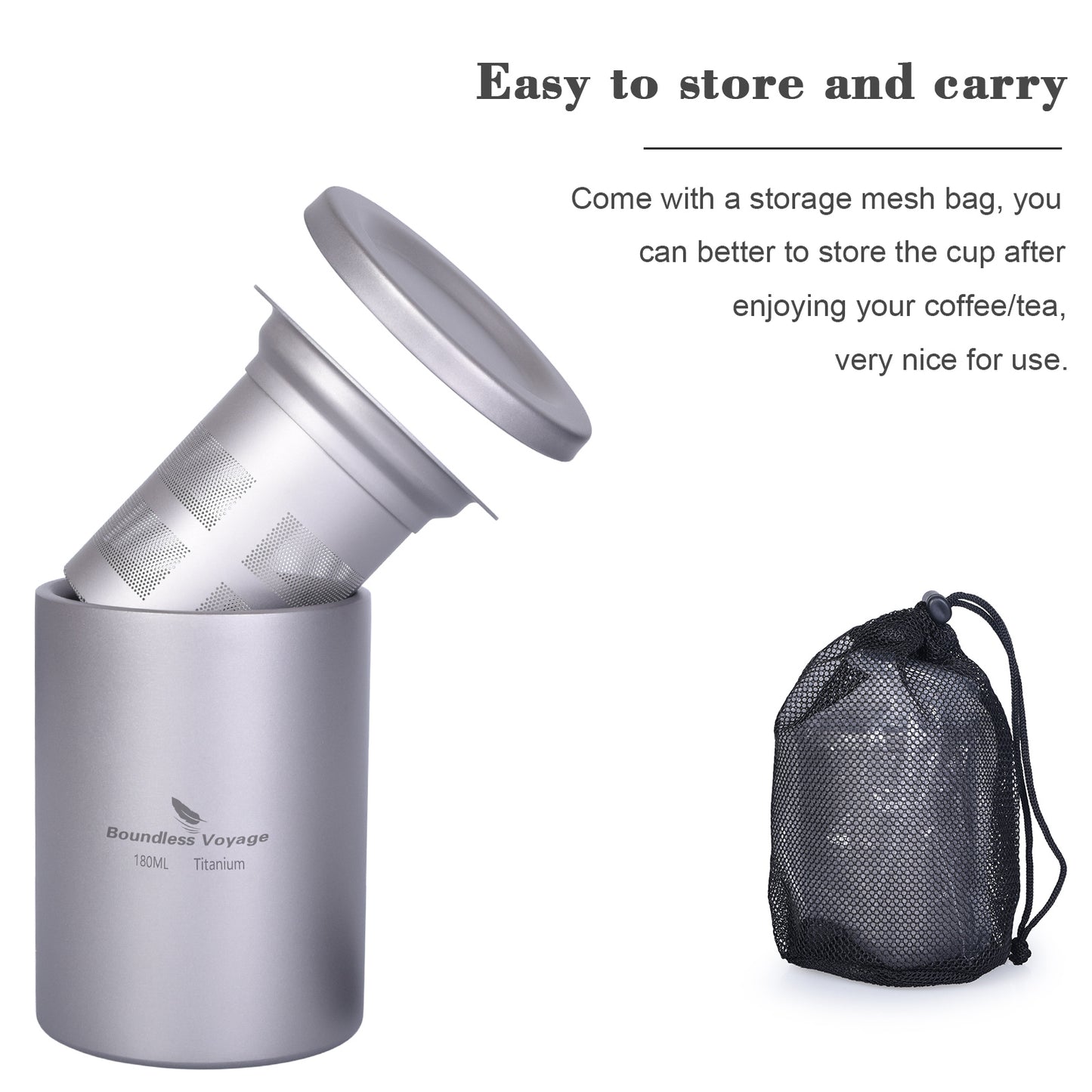 Boundless Voyage Double Walled Titanium Cup with Filter Lid Outdoor Tea Coffee Water Mug Drinkware 180ml