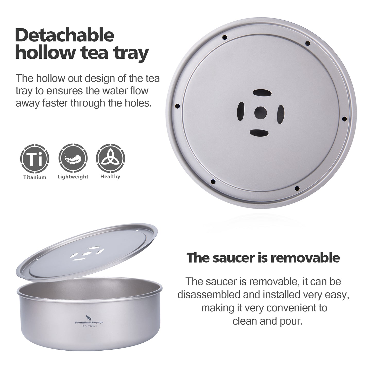 Boundless Voyage Titanium Tea Tray with Drainage – Portable Tea & Coffee Serving Tray for Travel, Home, Office & Outdoor Brewing