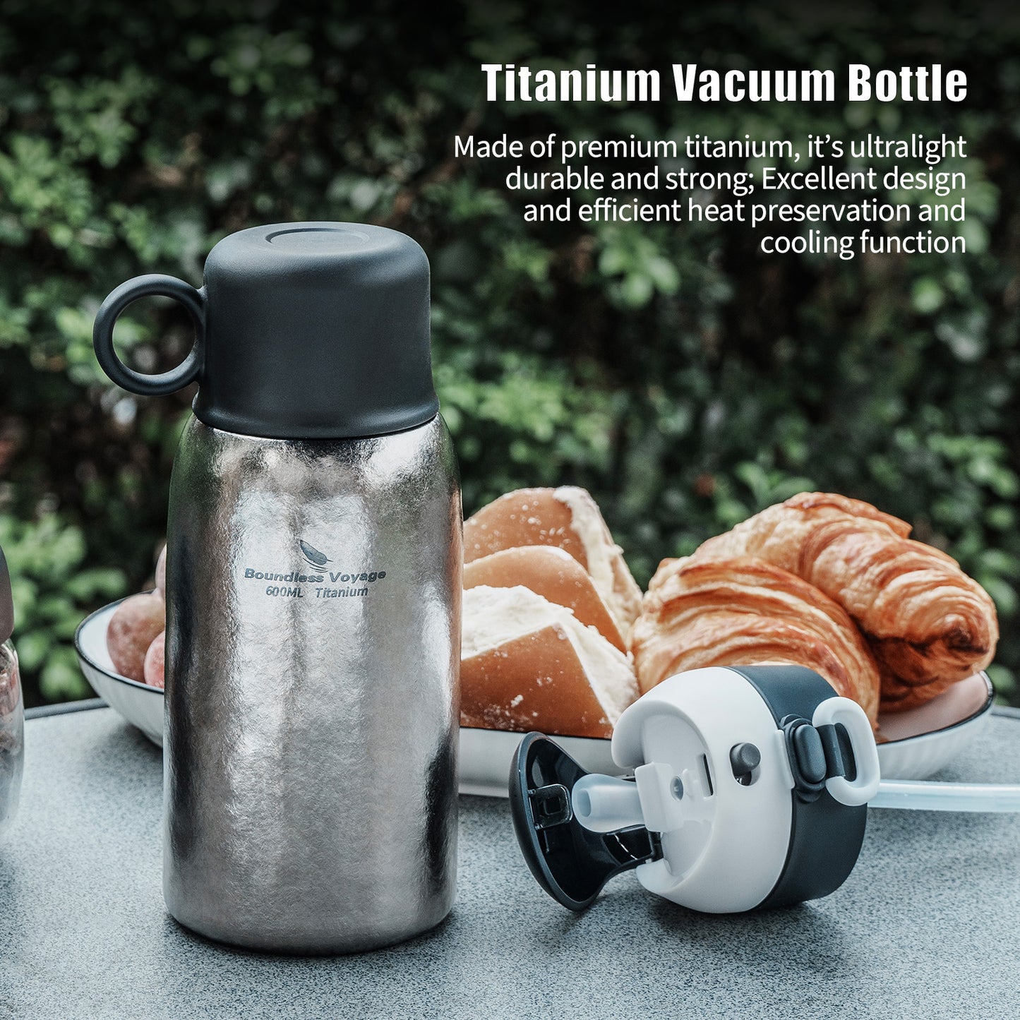 Boundless Voyage Titanium 630ml Vacuum Water Bottle Double-Walled Lightweight Coffee Bottle Leak-Proof Sport Bottle for Travel Outdoor Office