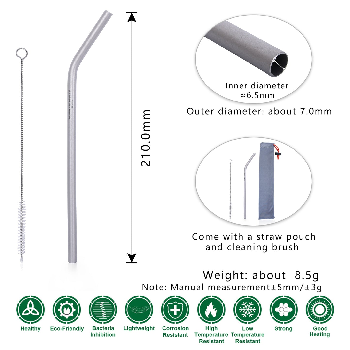 Boundless Voyage Titanium Curved Straw – Reusable Ultralight Metal Drinking Straw for Camping & Everyday Use