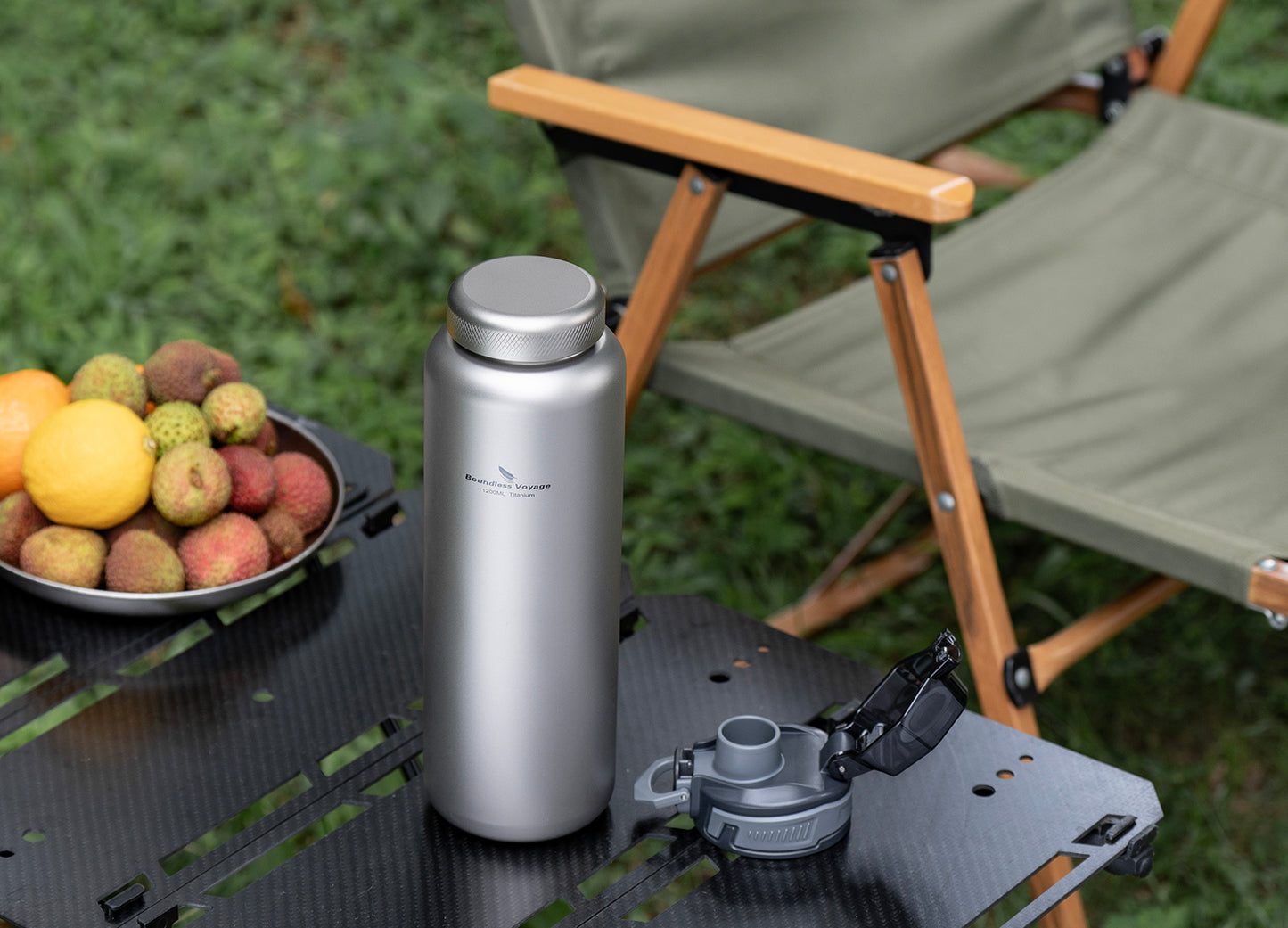 Boundless Voyage 1200ml Titanium Water Bottle with Dual Lids – Wide Mouth Leakproof Outdoor Bottle for Camping, Hiking, Gym & Travel