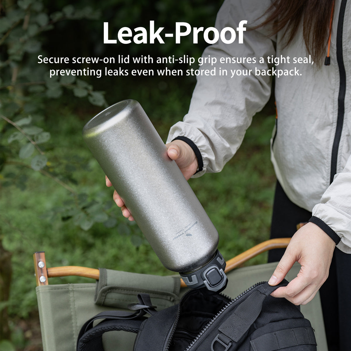 Boundless Voyage 1500ml Titanium Water Bottle – Lightweight Leak-Proof 1.5L Bottle with 2 Lids for Camping, Hiking, Travel & Gym