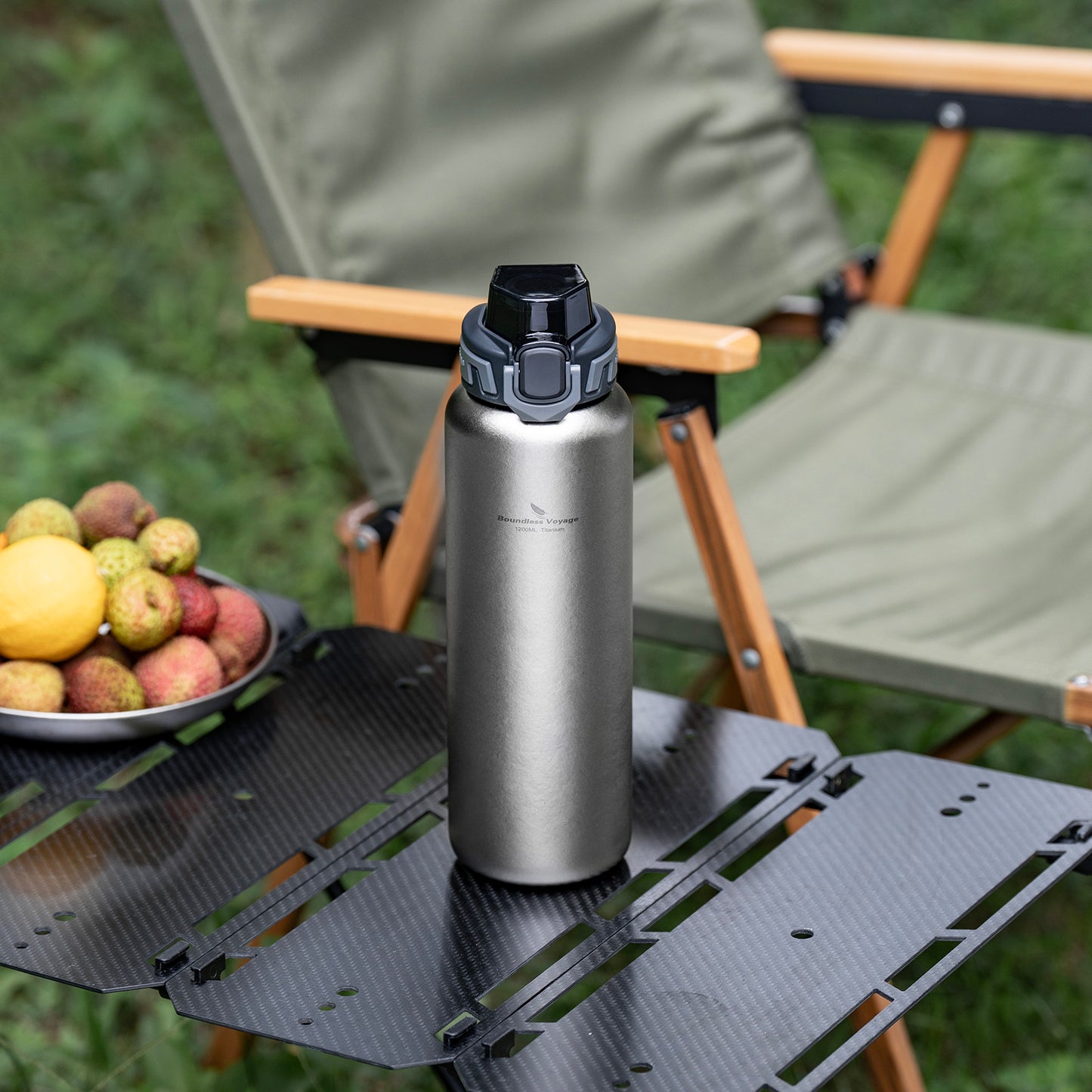 Boundless Voyage 1200ml Titanium Water Bottle with Dual Lids – Wide Mouth Leakproof Outdoor Bottle for Camping, Hiking, Gym & Travel