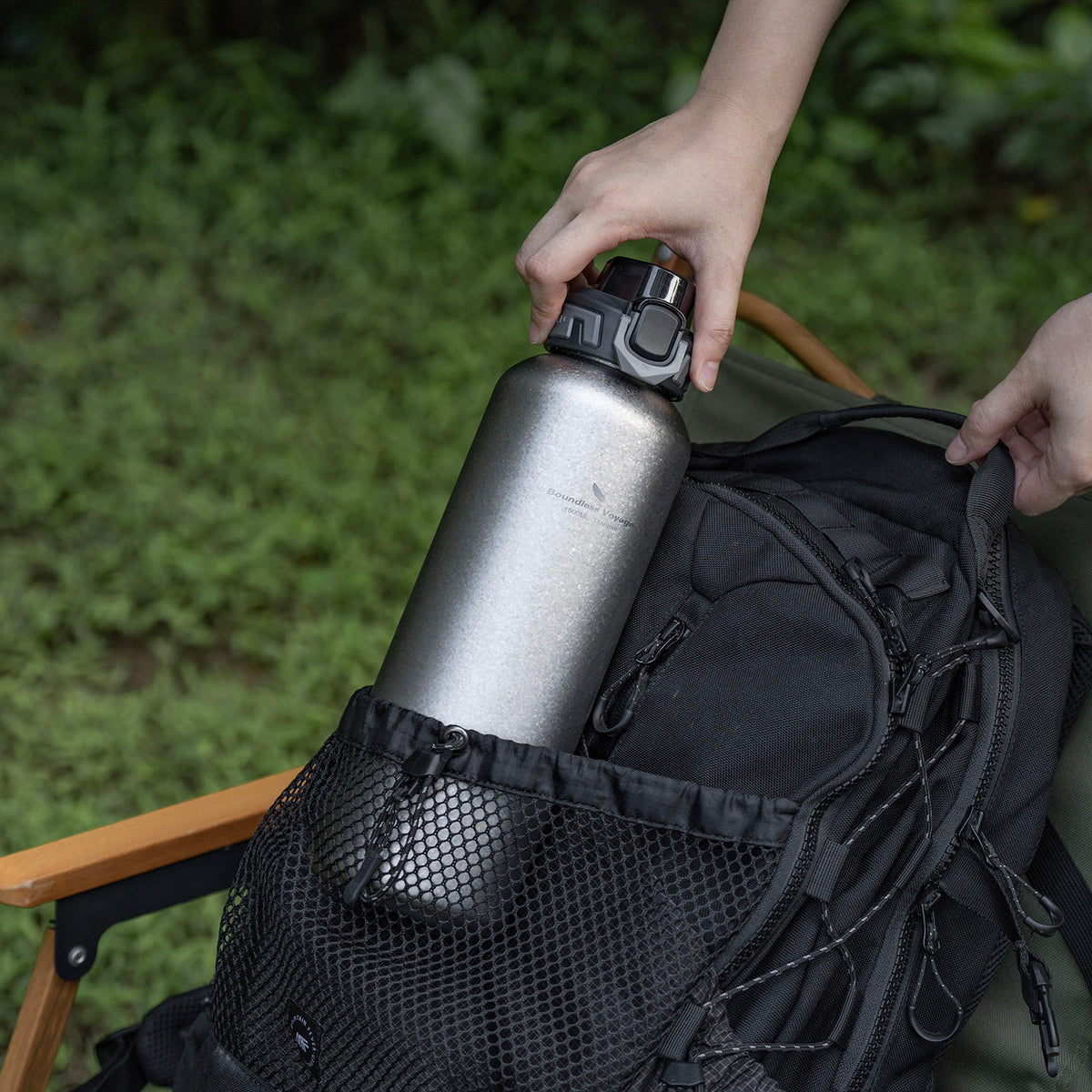 Boundless Voyage 1500ml Titanium Water Bottle – Lightweight Leak-Proof 1.5L Bottle with 2 Lids for Camping, Hiking, Travel & Gym