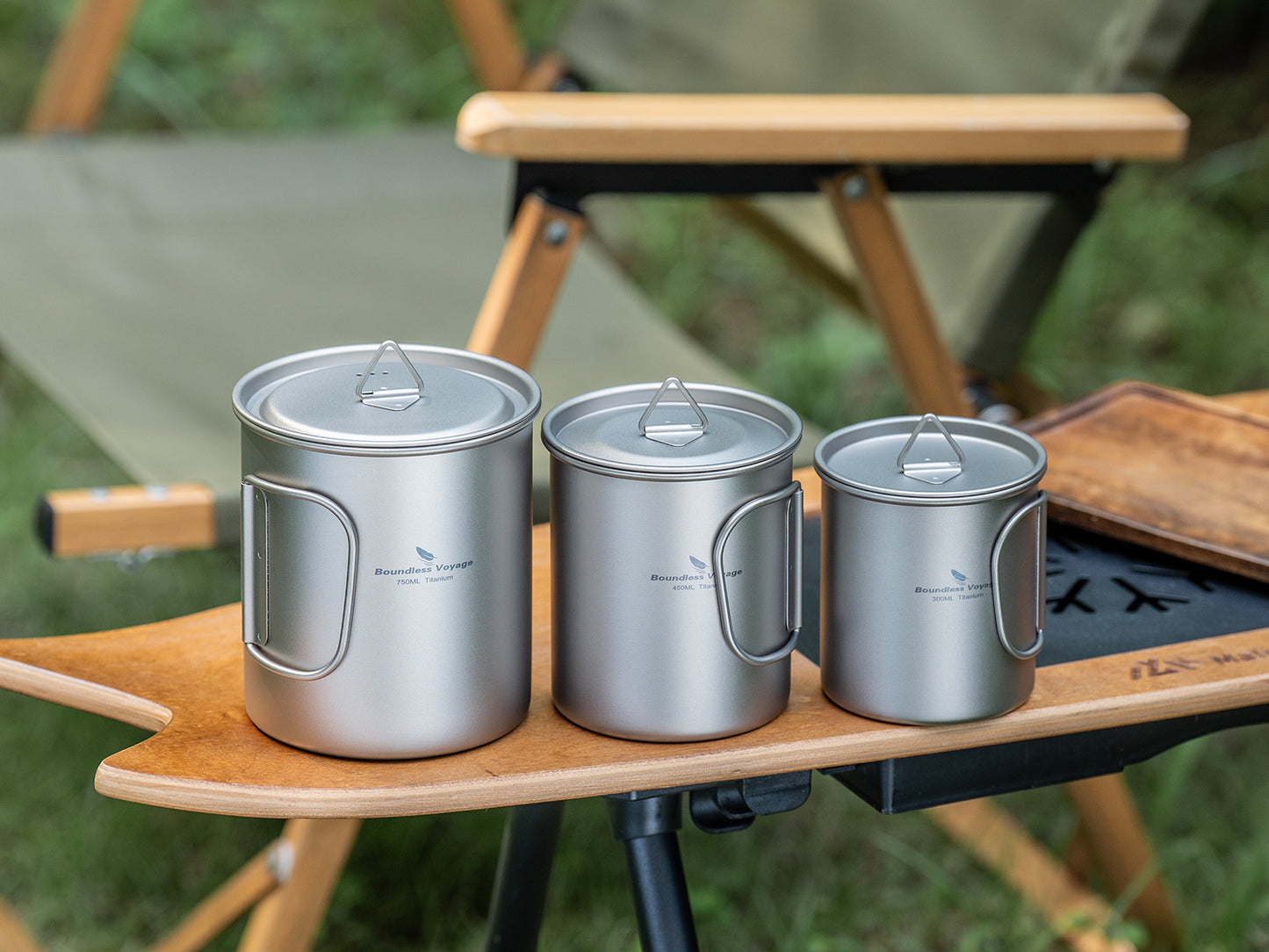 Boundless Voyage Titanium Camping Cup with Lid – 300ml / 450ml / 750ml Stackable Ultralight Mug Pot for Backpacking, Hiking & Outdoor Cooking