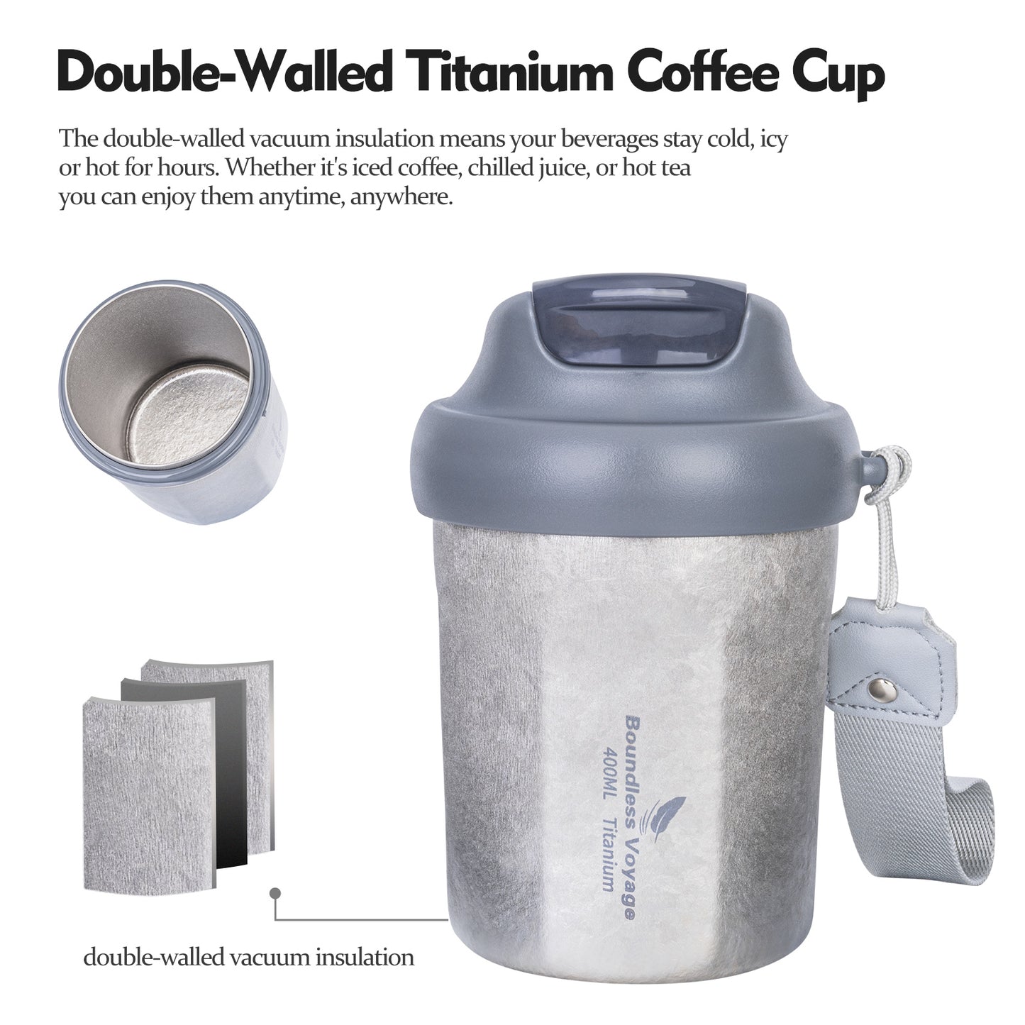 Boundless Voyage Titanium Vacuum Insulated Travel Mug – Spill-Proof Thermos Cup with Lid for Hot & Cold Coffee, Tea, Beer