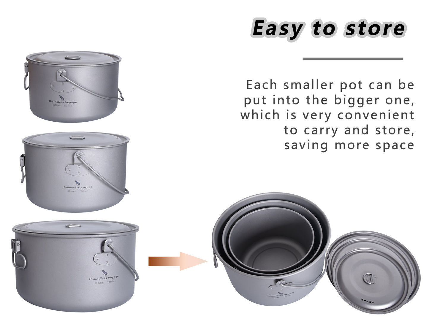 Boundless Voyage 1300ml TA1 Titanium Camping Pot with Lid – Ultralight Folding-Handle Cookware for Hiking, Picnic & Outdoor Soup Cooking