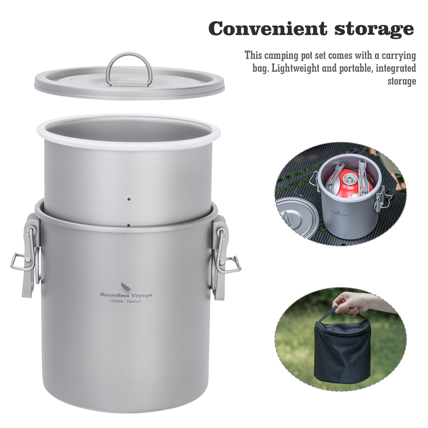 Boundless Voyage Titanium Rice Cooker Pot Ultralight Camping Cookware for Hiking & Travel